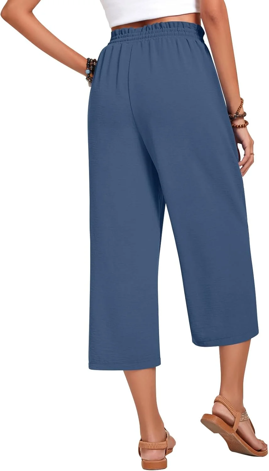 شلوار کاپری زنانه Anyhold با کمر بلند و پاچه گشاد، دارای بند قابل تنظیم و جیب، مناسب برای ساحل و تابستان شلوار کاپری زنانه Anyhold با کمر بلند و پاچه گشاد، دارای بند قابل تنظیم و جیب، مناسب برای ساحل و تابستان