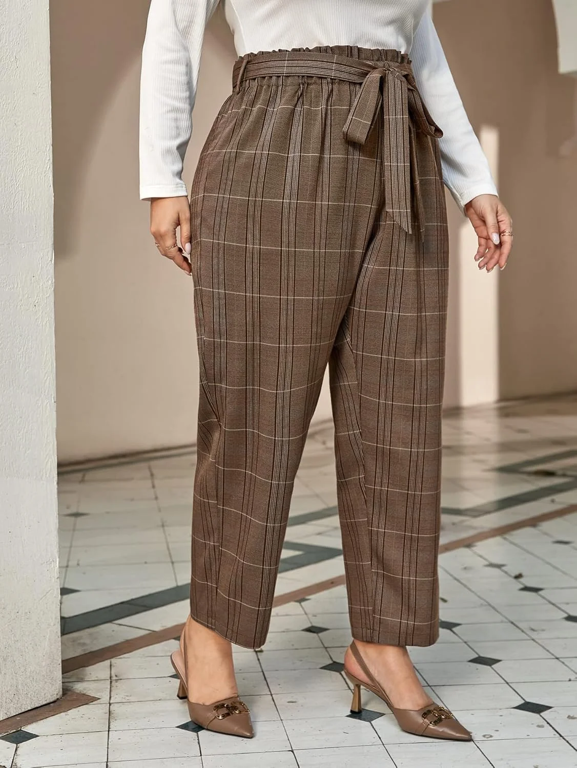 کت و شلوار زنانه AOCATE، شلوار راسته چهارخانه کمربند دار (رنگ: چند رنگ، سایز: 1XL) کت و شلوار زنانه AOCATE، شلوار راسته چهارخانه کمربند دار (رنگ: چند رنگ، سایز: 1XL)