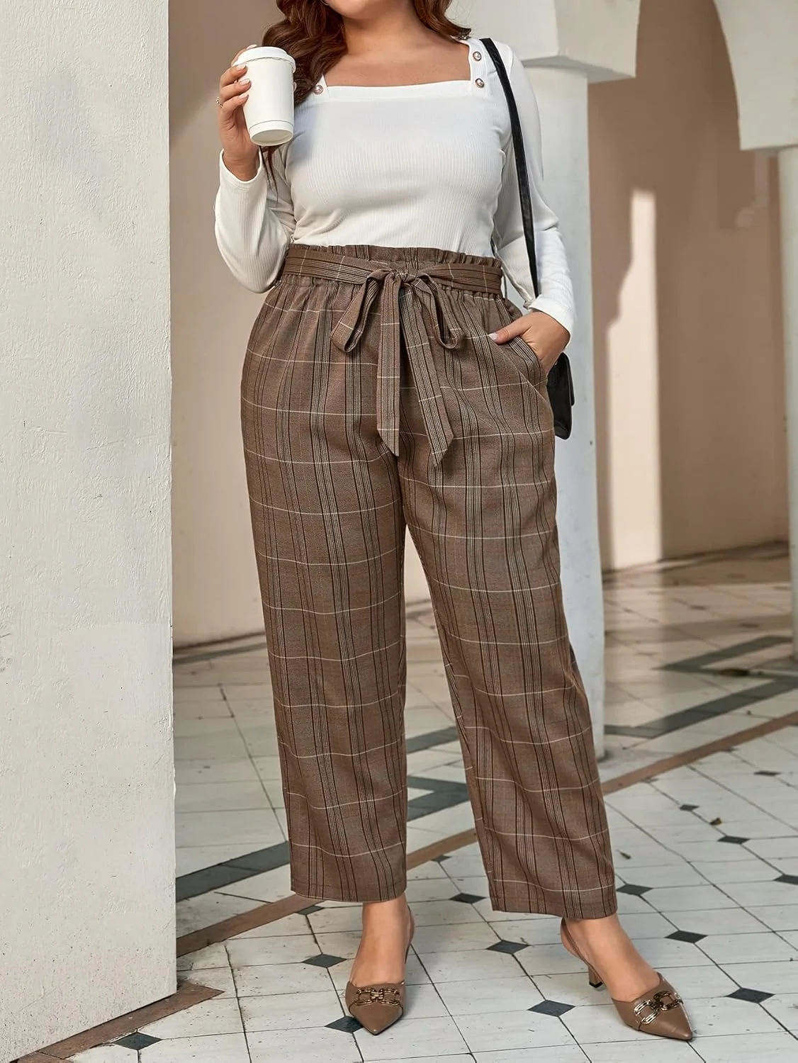 کت و شلوار زنانه AOCATE، شلوار راسته چهارخانه کمربند دار (رنگ: چند رنگ، سایز: 1XL) کت و شلوار زنانه AOCATE، شلوار راسته چهارخانه کمربند دار (رنگ: چند رنگ، سایز: 1XL)