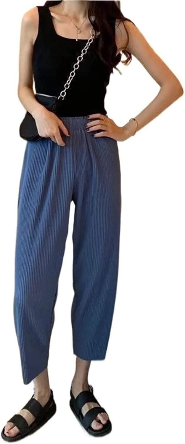 شلوار زنانه BEABAG تابستانی نازک شیفون پا گشاد شلوارک تنفسی یکدست شلوار یوگا یکدست (رنگ: Hortel، سایز: L)