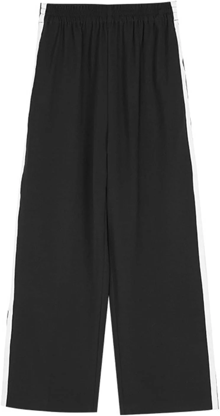 شلوار زنانه BEABAG، شلوار غیر رسمی زنانه، راه راه کناری، سبک گشاد، وینتیج، شلوار زنانه راست و ساده مناسب اوقات فراغت تابستانی (رنگ: Hortel، سایز: M)