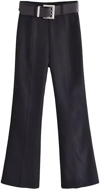 شلوار زنانه BEABAG، شلوار دمپا گشاد مناسب محیط کار با کمر پهن، شلوار دمپا گشاد زنانه با زیپ در پهلو و کمر بلند، شلوار دمپا گشاد مشکی مناسب رفت و آمد (سایز: S)