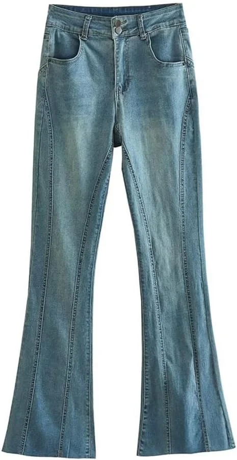 شلوار زنانه BEABAG، شلوار جین زیپ دار جلوی زنانه، کمر بلند، شلوار زنانه تمام قد، همه کاره، شلوار تی شوی قابل شستشو (سایز: S)