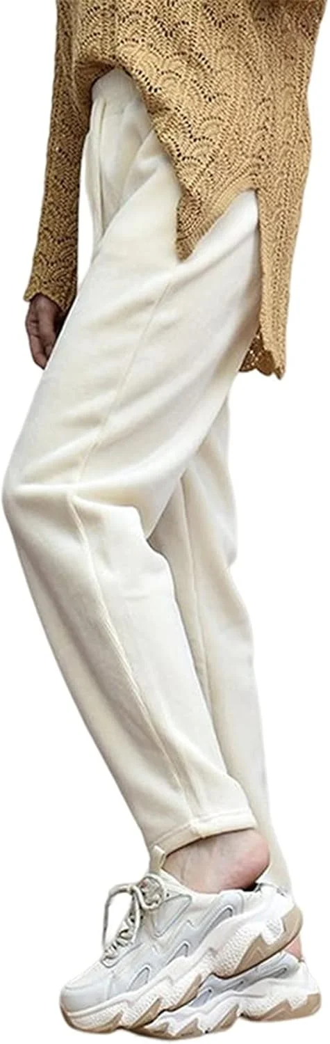 شلوار زنانه BEABAG، شلوار گرم زمستانی زنانه، شلوار ضخیم مخملی، شلوار ورزشی غیر رسمی زنانه، شلوار هارون گشاد، شلوار جاگر (رنگ: بژ، سایز: XXL)