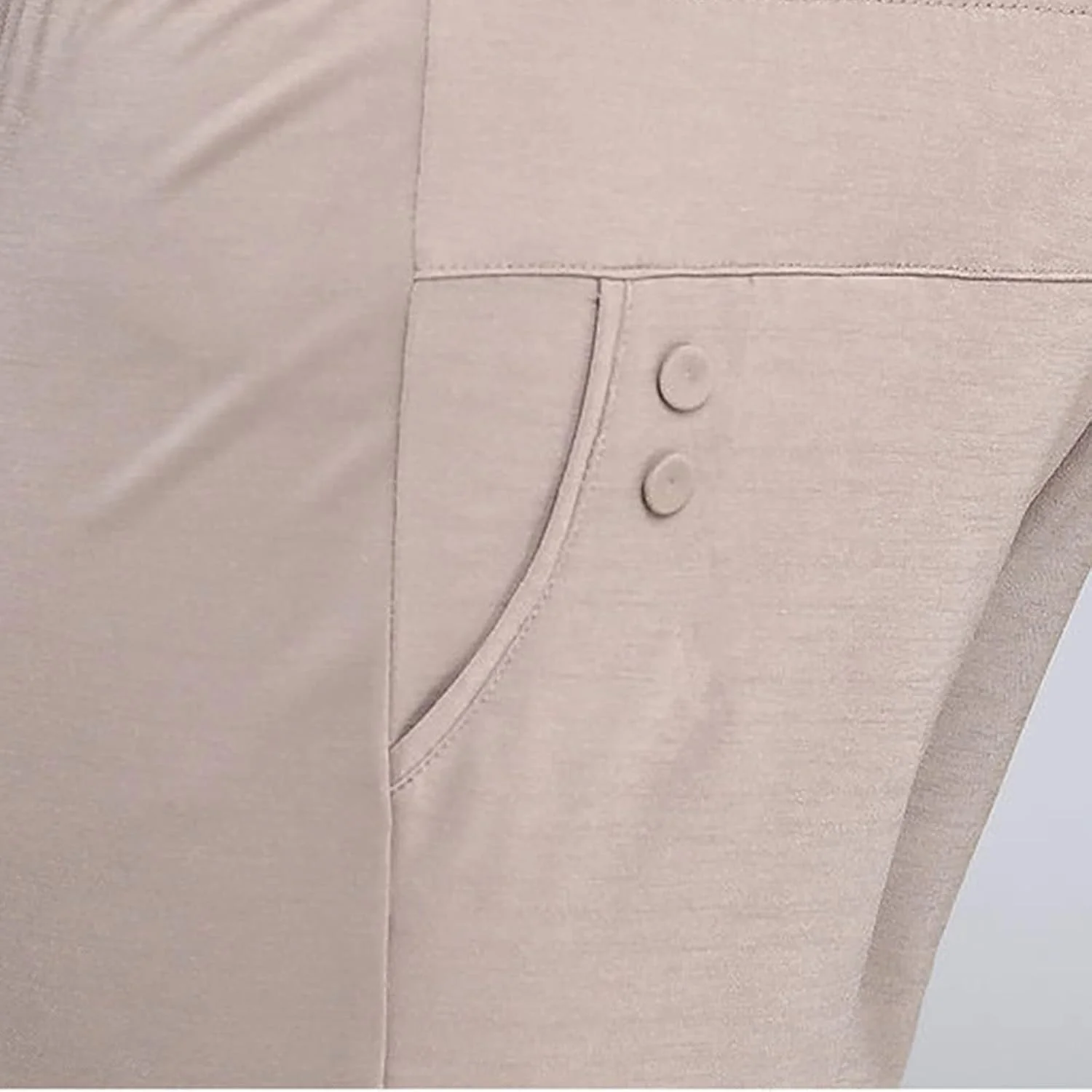 شلوار زنانه BEABAG، شلوار زنانه بهاره و پاییزه، شلوار راسته غیر رسمی، کمر کشی گشاد و فاق بلند زنانه (رنگ: بژ، سایز: M-مناسب 35-45 کیلوگرم)