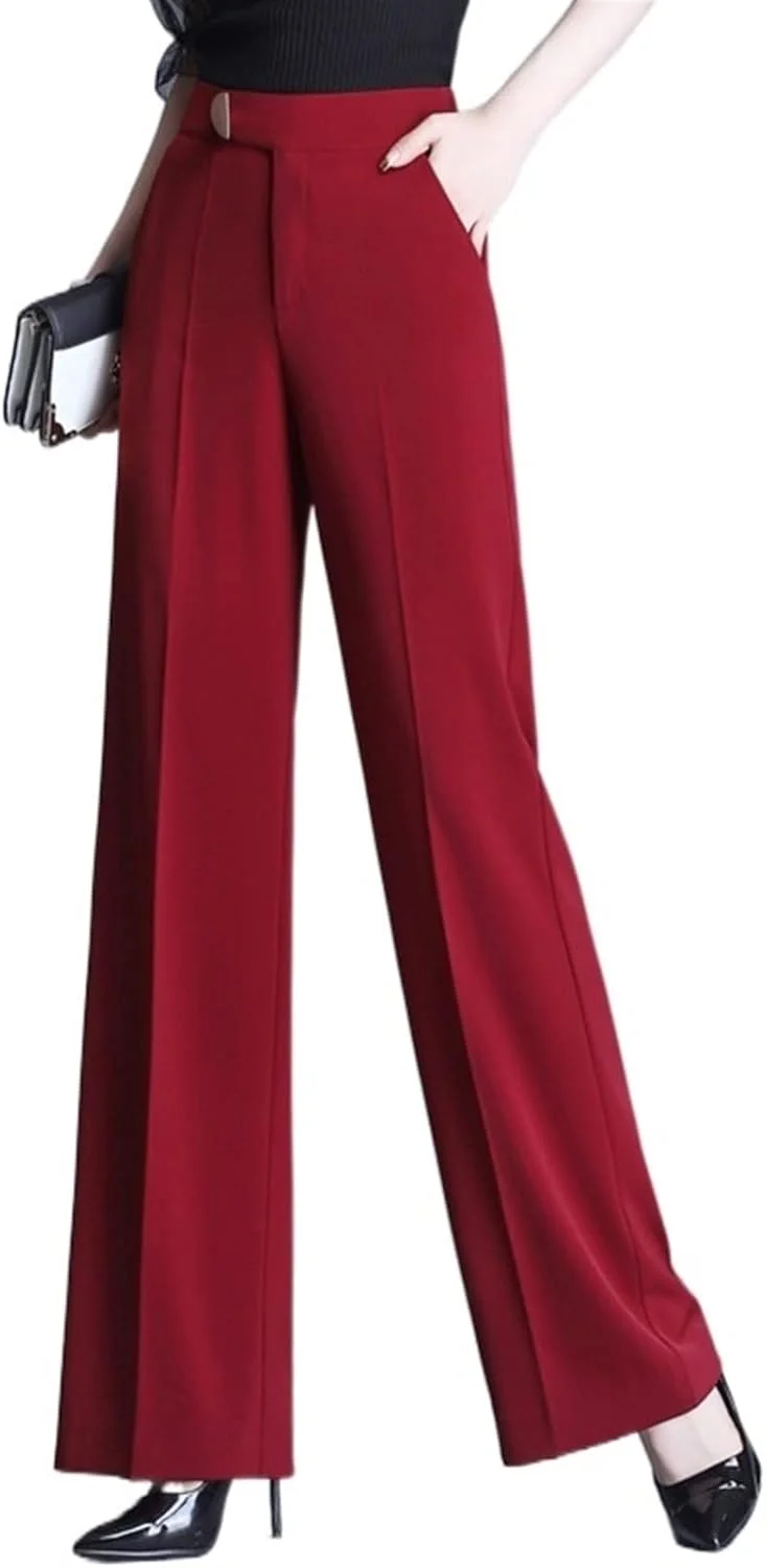 شلوار زنانه BEABAG، شلوار گشاد زنانه، لباس اداری بهاره و تابستانی، شلوار راسته سبز، شلوار زنانه کمر بلند رترو (رنگ: آبی تیره، سایز: 29(XL))