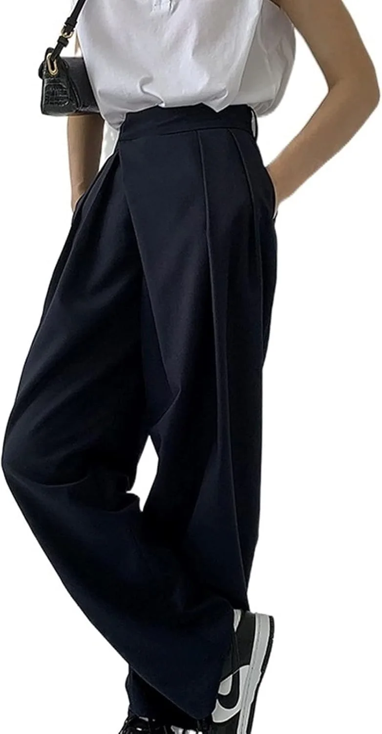 شلوار زنانه BEABAG، شلوار گشاد زنانه، شلوار کلاسیک آزاد، شلوار به سبک کاخ قدیمی، شلوار اداری شیک و غیررسمی، شلوار کار زنانه کمر بلند (رنگ: Hortel، سایز: S)