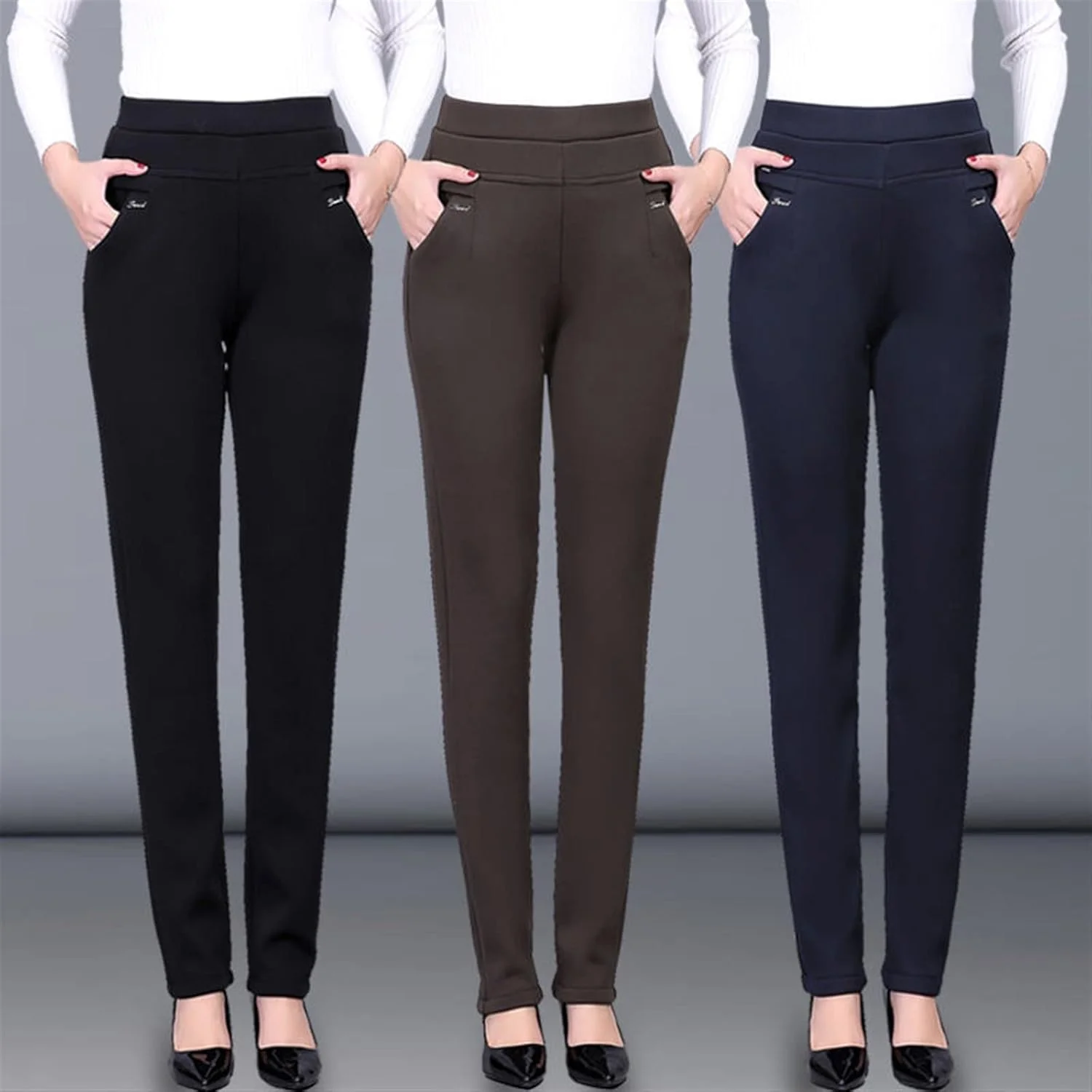 شلوار زنانه BEABAG، شلوار زنانه بهاره و پاییزه، شلوار راسته، شلوار کشی زنانه باریک و غیررسمی، شلوار جین مشکی، شلوار اداری (رنگ: آبی تیره، سایز: 5XL)