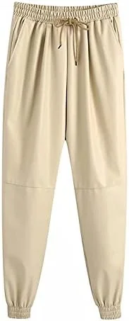 شلوار زنانه BEABAG، شلوار چرمی زنانه، شلوار پاییزی زنانه، شلوار مشکی کمر بلند، شلوار چرم مصنوعی با بند کشی (رنگ: بژ، سایز: کوچک) شلوار زنانه BEABAG، شلوار چرمی زنانه، شلوار پاییزی زنانه، شلوار مشکی کمر بلند، شلوار چرم مصنوعی با بند کشی (رنگ: بژ، سایز: کوچک)