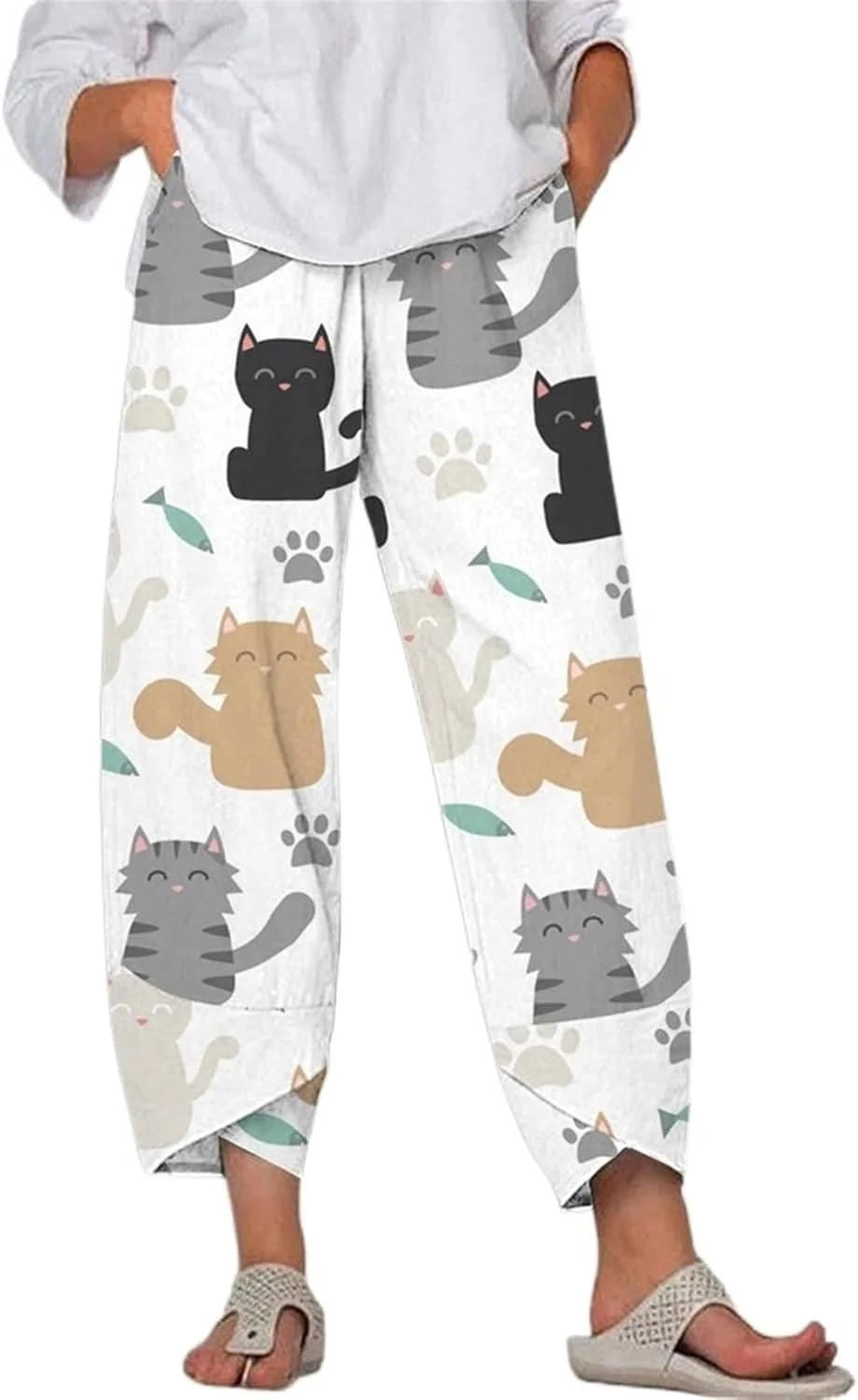 شلوار زنانه BEABAG، شلوار گشاد و راحت زنانه با پاچه های پهن، دارای دو جیب، طرح گربه، نرم، مناسب استایل خیابانی و پاییز (رنگ: خاکستری، سایز: L) شلوار زنانه BEABAG، شلوار گشاد و راحت زنانه با پاچه های پهن، دارای دو جیب، طرح گربه، نرم، مناسب استایل خیابانی و پاییز (رنگ: خاکستری، سایز: L)