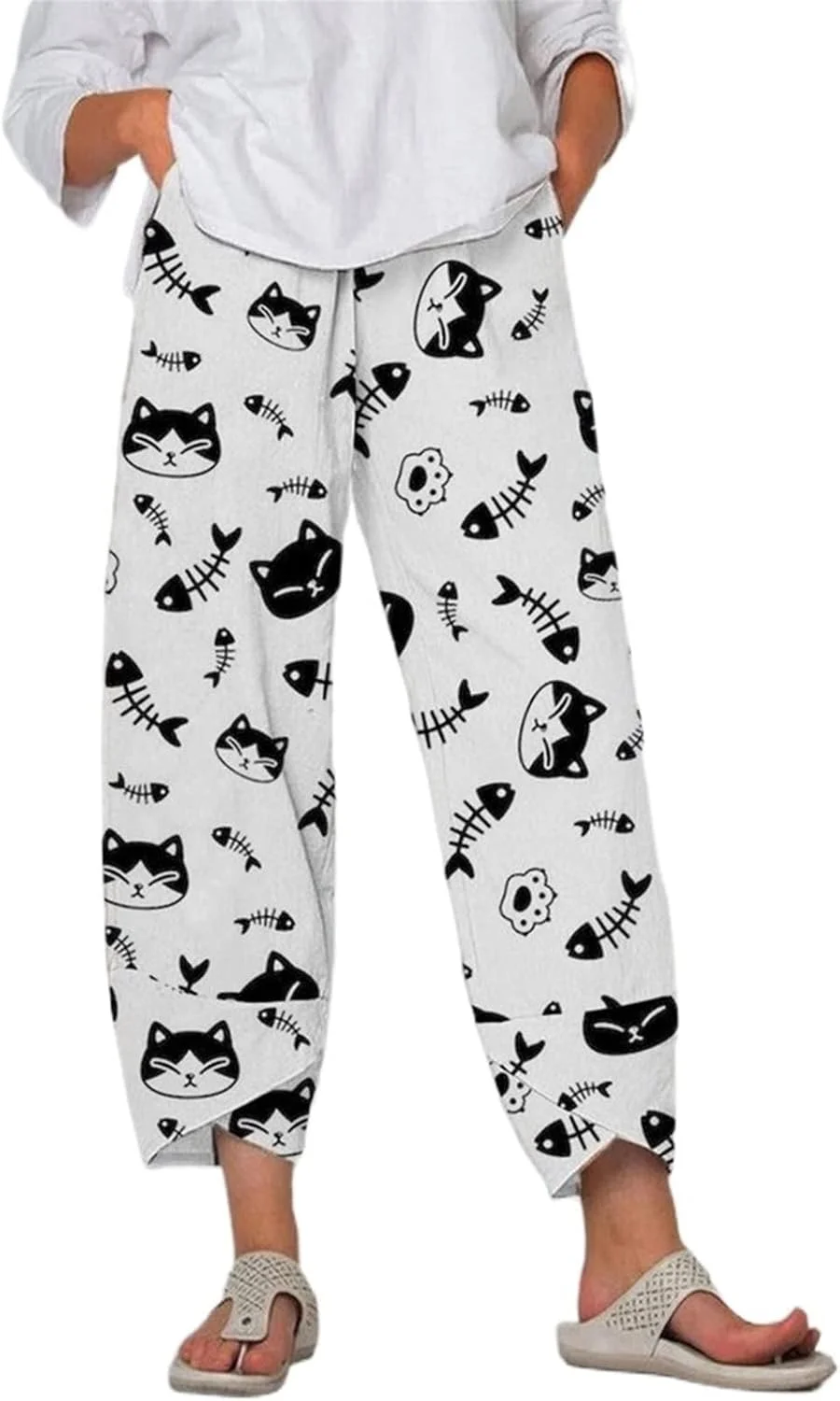 شلوار زنانه BEABAG، شلوار گشاد و راحت زنانه، شلوار پاچه پهن، دارای دو جیب، طرح گربه، نرم، مناسب استایل خیابانی زنانه، مناسب پاییز (رنگ: سفید، سایز: XL) شلوار زنانه BEABAG، شلوار گشاد و راحت زنانه، شلوار پاچه پهن، دارای دو جیب، طرح گربه، نرم، مناسب استایل خیابانی زنانه، مناسب پاییز (رنگ: سفید، سایز: XL)