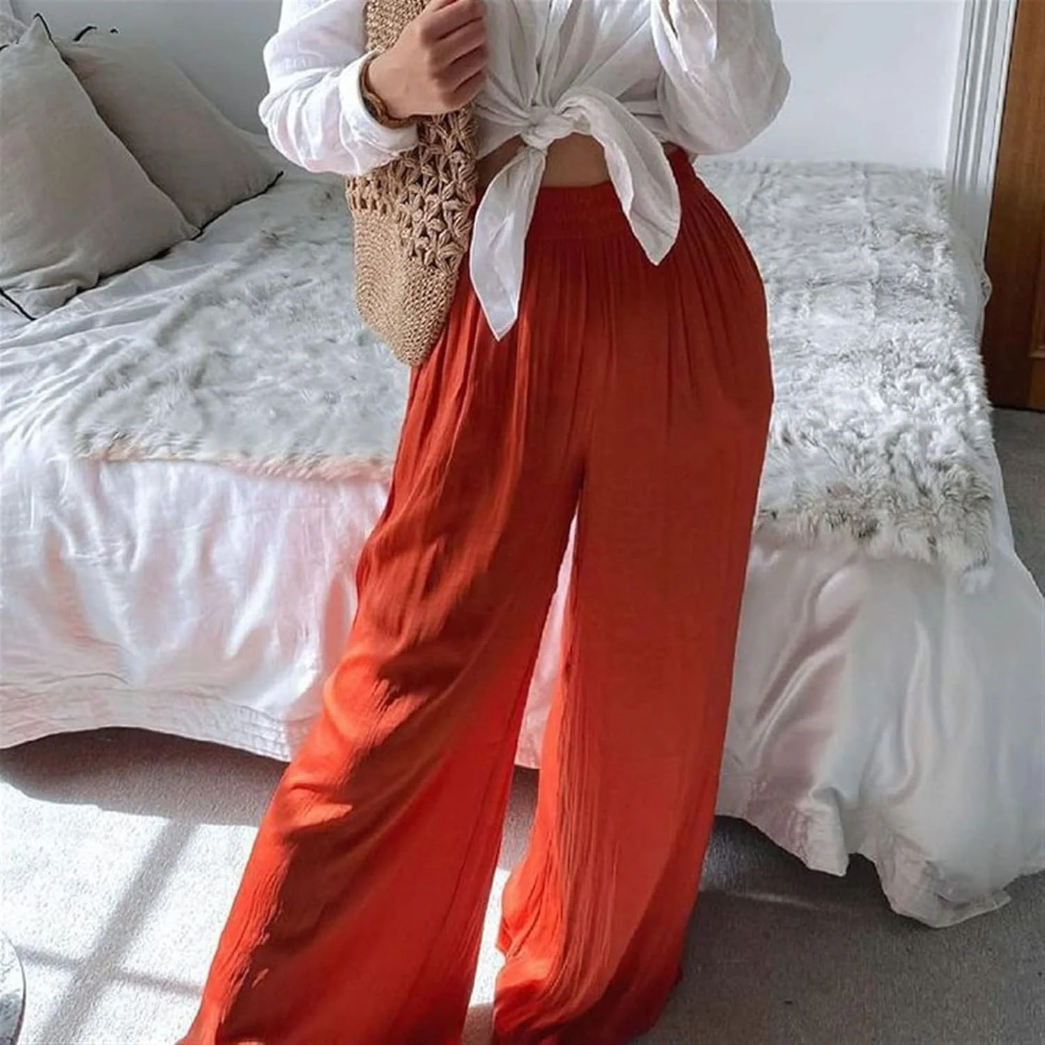 شلوار زنانه BEABAG، شلوار گشاد زنانه کمر بلند، شلوار راحت و آزاد زنانه، شلوار گشاد و چند منظوره زنانه (سایز: S)