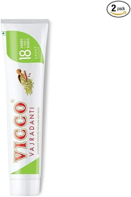 خمیر دندان ویکو واجرادانتی | قابض و مسکن طبیعی | حاوی 18 گیاه، 100% طبیعی، وگان و بدون تست حیوانی | بدون فلوراید، بدون گلوتن (بسته 3 عددی - 160 گرمی، رازیانه)