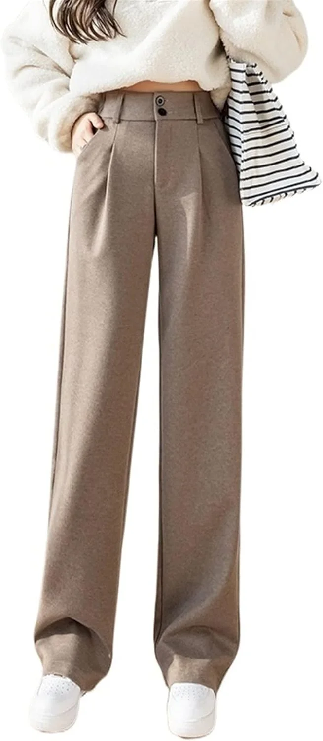 شلوار زنانه BEABAG، شلوار پاچه گشاد، مشکی خاکی، سبک زمستانی، شلوار زنانه کمر بلند، گشاد، راسته، شلوار بلند (رنگ: خاکی، سایز: XL)