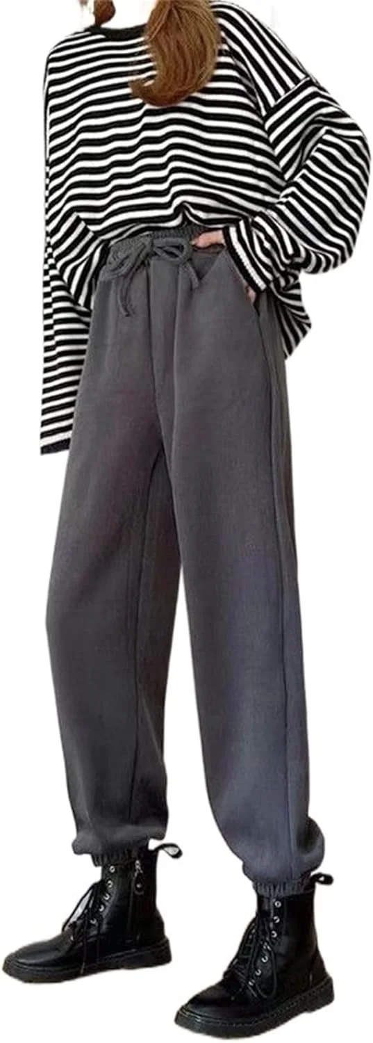 شلوار زنانه BEABAG، شلوار زنانه استتیک، ست شلوار بلند تا مچ پا با استایل خیابانی رترو، کمر بلند، ورودی های غیر رسمی ملایم (رنگ: خاکستری، سایز: L)