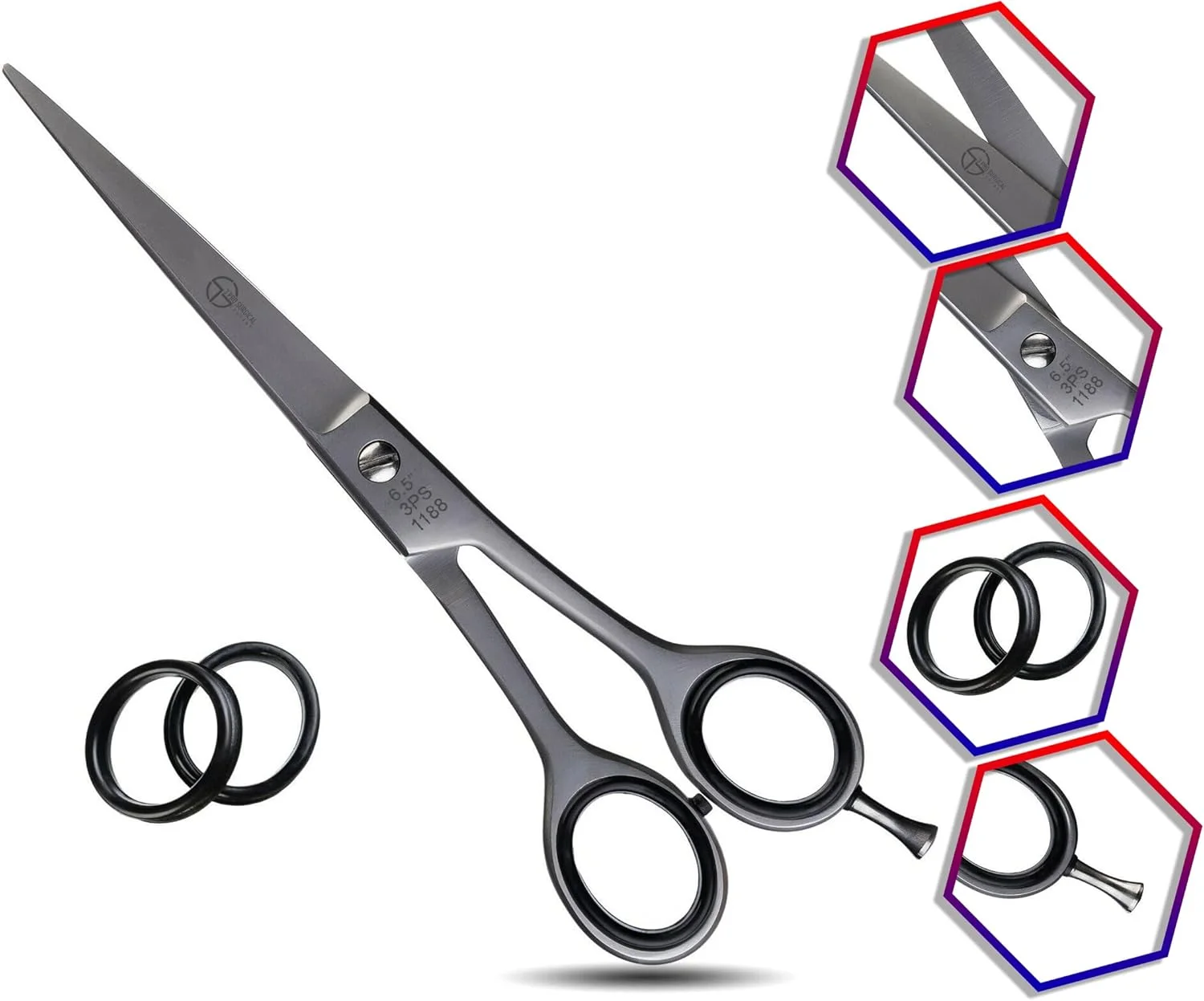 قیچی آرایشگری حرفه ای استیل ضد زنگ 3Pro Surgical برای آقایان و بانوان، 6.5 اینچ قیچی آرایشگری حرفه ای استیل ضد زنگ 3Pro Surgical برای آقایان و بانوان، 6.5 اینچ