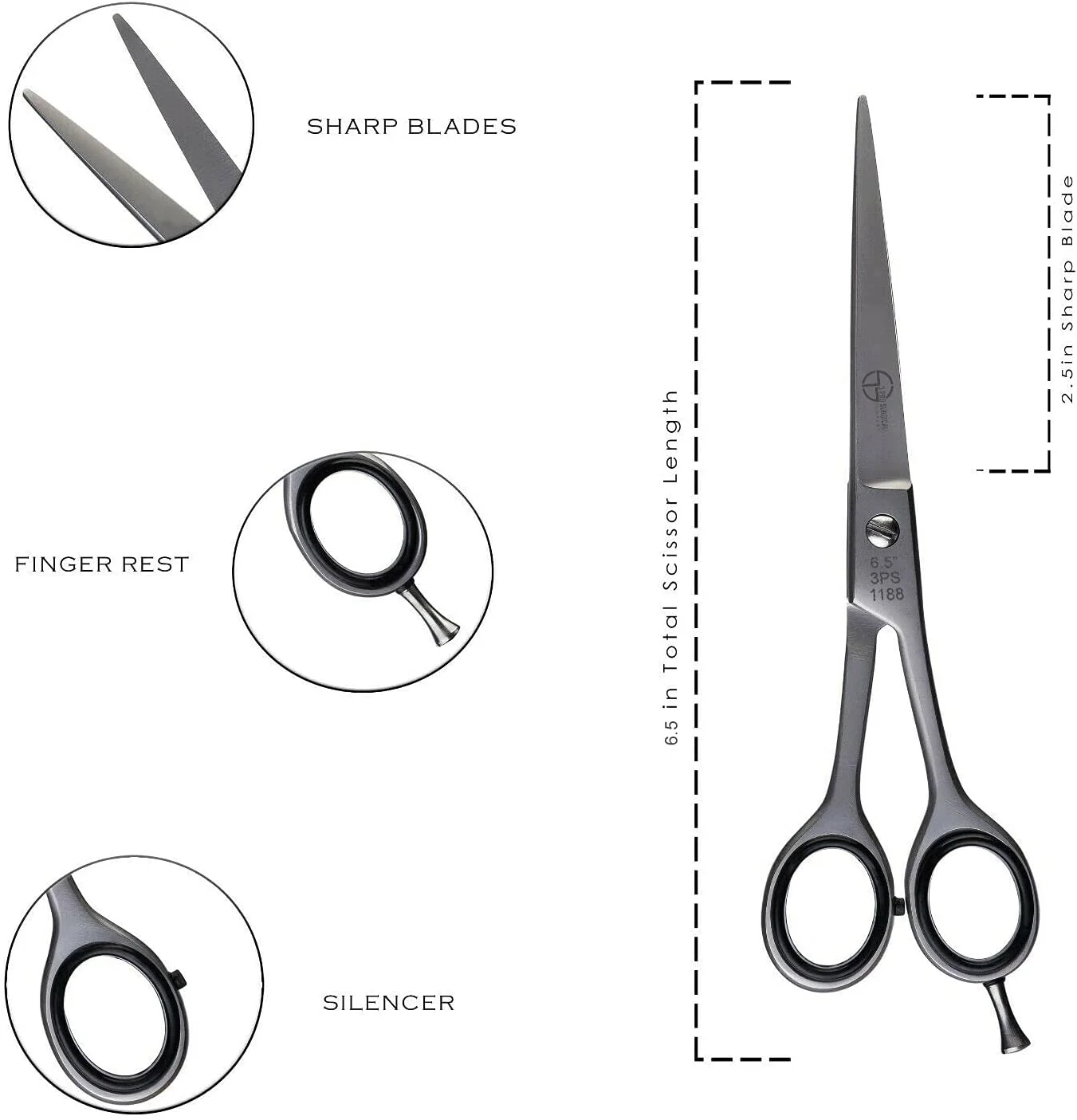قیچی آرایشگری حرفه ای استیل ضد زنگ 3Pro Surgical برای آقایان و بانوان، 6.5 اینچ قیچی آرایشگری حرفه ای استیل ضد زنگ 3Pro Surgical برای آقایان و بانوان، 6.5 اینچ