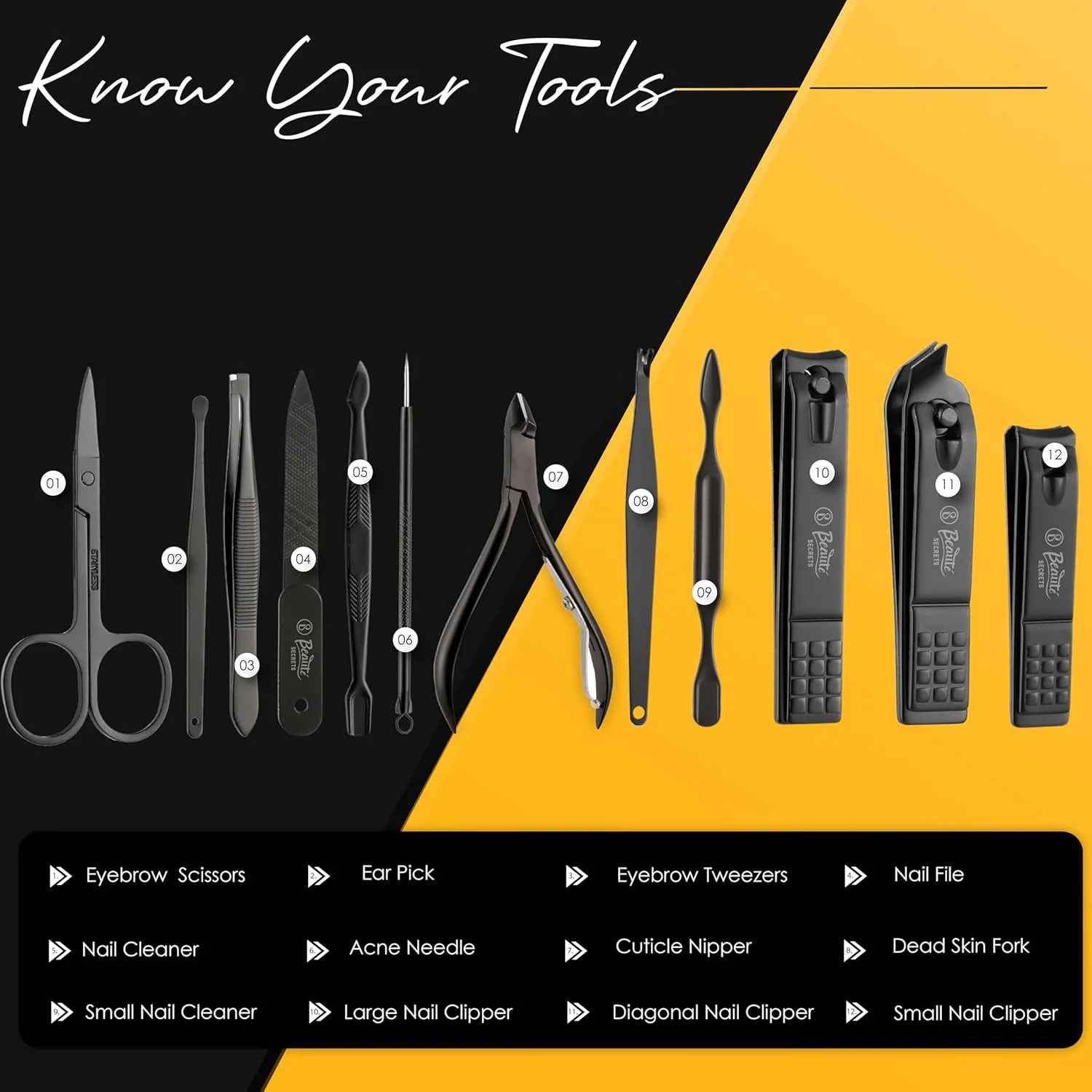 ست مانیکور و پدیکور فولزی Beauté Secrets با قیچی ناخن استیل، ست پیرایش با ناخن گیر، چاقوی لایه بردار، چاقوی تمیز کننده ناخن، سوزن آکنه، ابزار جوش سرسیاه ست مانیکور و پدیکور فولزی Beauté Secrets با قیچی ناخن استیل، ست پیرایش با ناخن گیر، چاقوی لایه بردار، چاقوی تمیز کننده ناخن، سوزن آکنه، ابزار جوش سرسیاه