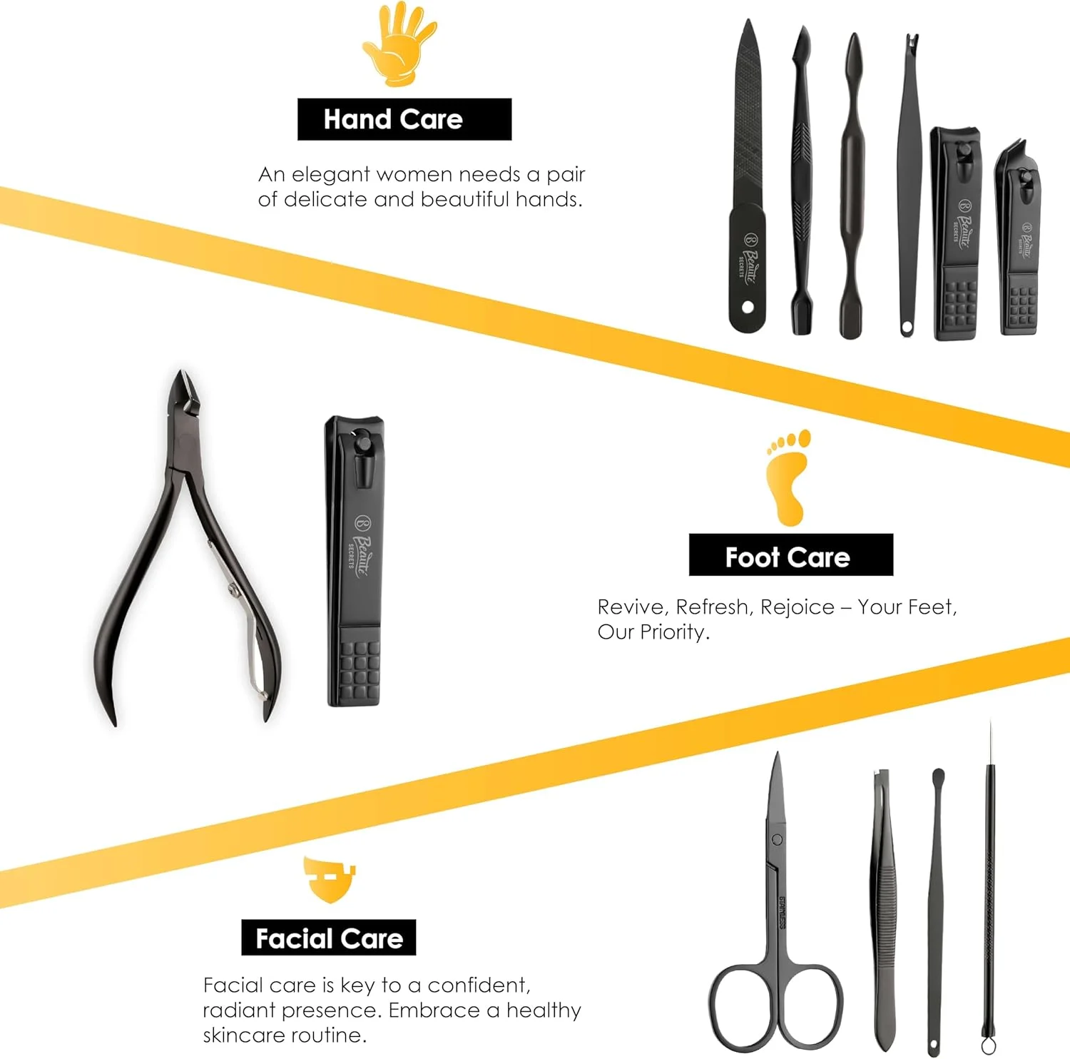 ست مانیکور و پدیکور فولزی Beauté Secrets با قیچی ناخن استیل، ست پیرایش با ناخن گیر، چاقوی لایه بردار، چاقوی تمیز کننده ناخن، سوزن آکنه، ابزار جوش سرسیاه ست مانیکور و پدیکور فولزی Beauté Secrets با قیچی ناخن استیل، ست پیرایش با ناخن گیر، چاقوی لایه بردار، چاقوی تمیز کننده ناخن، سوزن آکنه، ابزار جوش سرسیاه