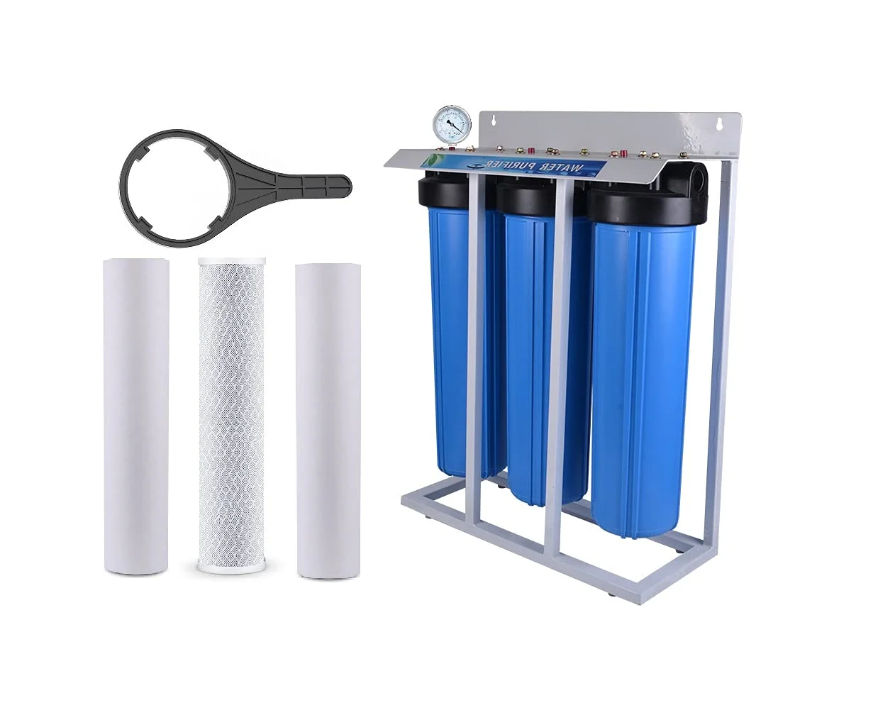 سیستم فیلتراسیون آب کل خانه پوری پرو جامبو با محفظه بیگ بلو و اتصال 1 اینچی به همراه آچار، سایز 10 اینچ در 4.5 اینچ (20 اینچ - سه مرحله ای) سیستم فیلتراسیون آب کل خانه پوری پرو جامبو با محفظه بیگ بلو و اتصال 1 اینچی به همراه آچار، سایز 10 اینچ در 4.5 اینچ (20 اینچ - سه مرحله ای)