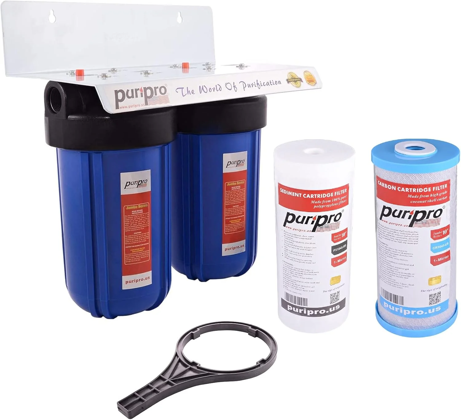 محفظه سیستم فیلتراسیون آب کل خانه پوری پرو جامبو با اتصال 1 اینچی و آچار (10 اینچ در 4.5 اینچ، دوبل، بیگ بلو) محفظه سیستم فیلتراسیون آب کل خانه پوری پرو جامبو با اتصال 1 اینچی و آچار (10 اینچ در 4.5 اینچ، دوبل، بیگ بلو)