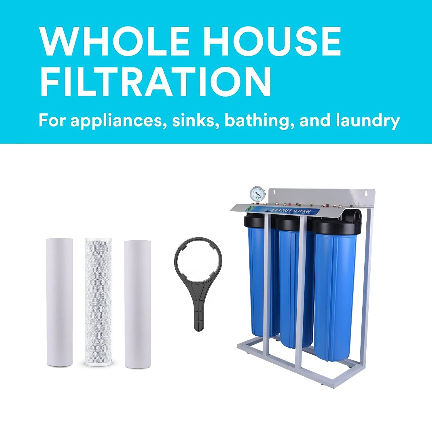 سیستم فیلتراسیون آب کل خانه پوری پرو جامبو با محفظه بیگ بلو و اتصال 1 اینچی به همراه آچار، سایز 10 اینچ در 4.5 اینچ (20 اینچ - سه مرحله ای) سیستم فیلتراسیون آب کل خانه پوری پرو جامبو با محفظه بیگ بلو و اتصال 1 اینچی به همراه آچار، سایز 10 اینچ در 4.5 اینچ (20 اینچ - سه مرحله ای)