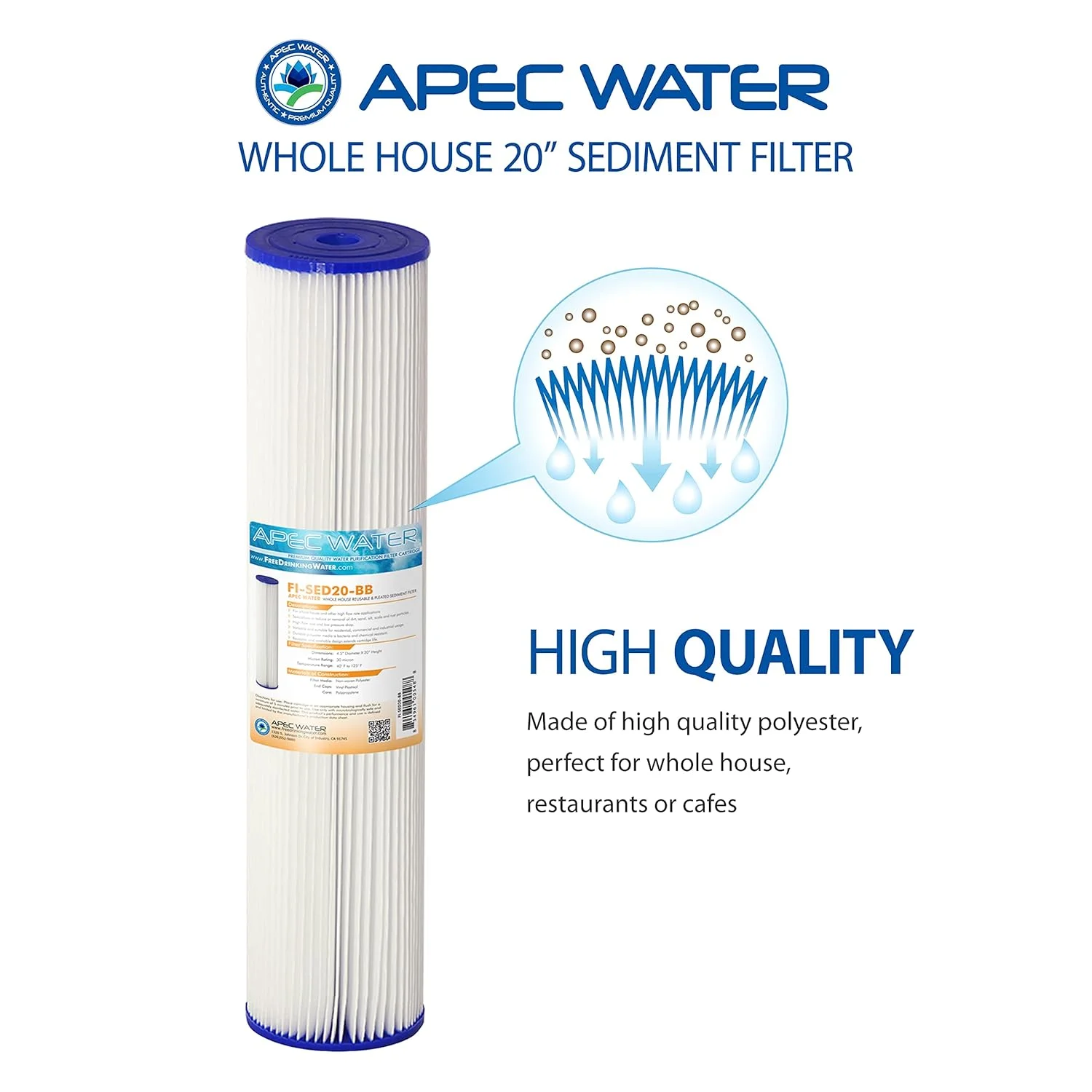 سیستم فیلتر آب رسوبی کل خانه APEC Water Systems CB1-SED20-BB، سیستم فیلتراسیون خانگی 20 اینچ BB