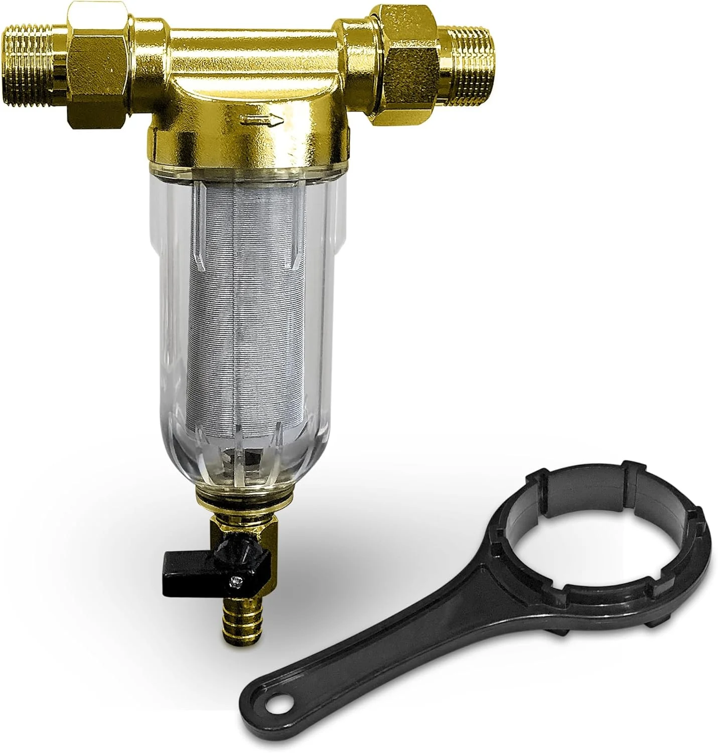 فیلتر رسوب گیر چرخشی قابل استفاده مجدد روناكوا برای کل خانه. پیش فیلتر رسوبات، زنگ زدگی و شن را از آب حذف می کند، 40 میکرون، ورودی/خروجی ¾ یا 1 اینچ، سازگار با WSP-50، HQ-180ZA-50