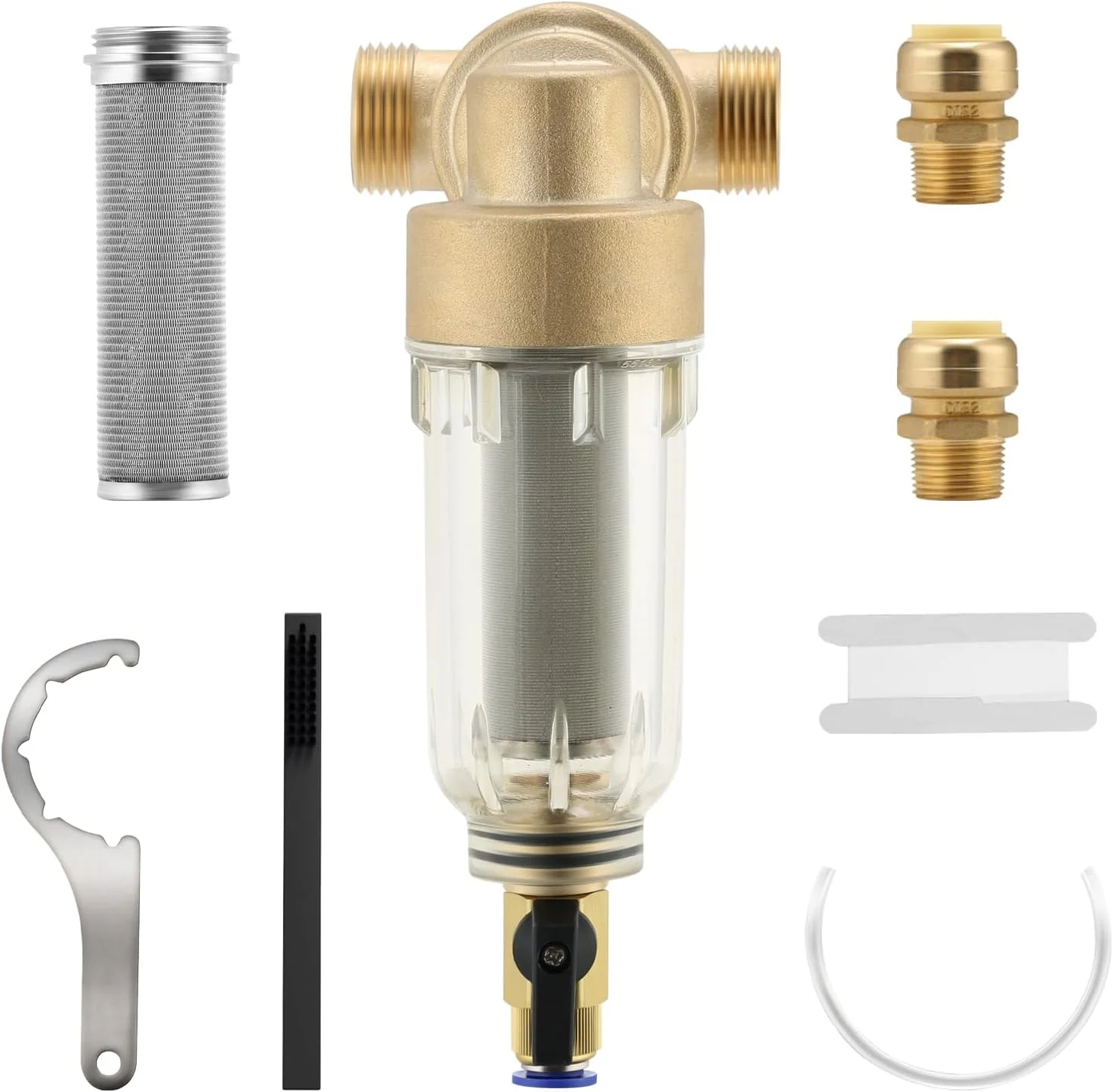 فیلتر رسوب گیر چرخشی قابل نصب 360 درجه Roastove، پیش فیلتر برای کل خانه، شامل دو اتصالات فشاری 3/4 اینچی، دارای درجه 50 میکرون، به همراه یک المنت فیلتر 100 میکرونی اضافی