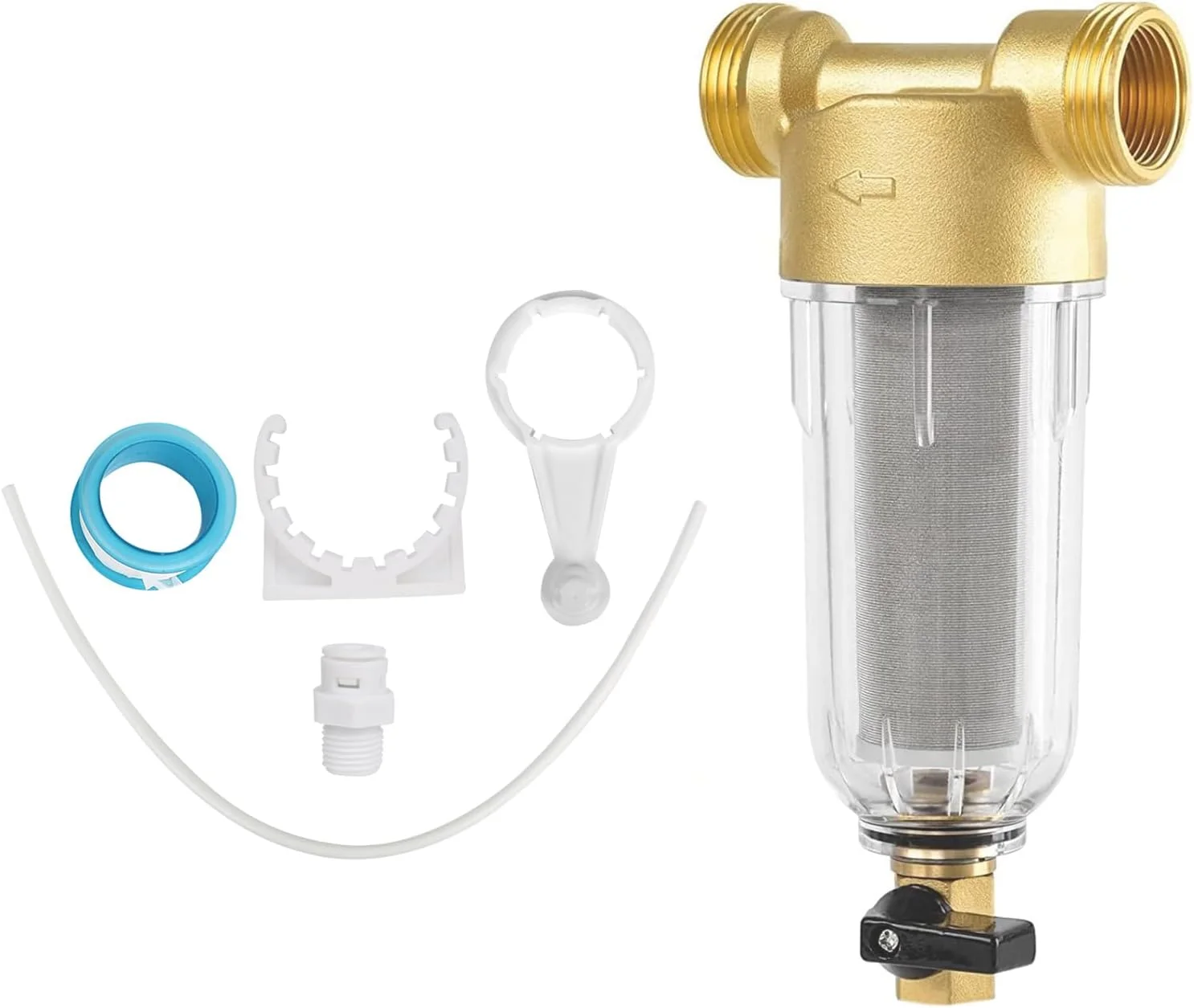 فیلتر رسوب گیر چرخشی کل خانه، فیلتر پیش تصفیه 100 میکرون، سیستم پیش فیلتر قابل استفاده مجدد برای آشپزخانه، حمام (3/4 اینچ)