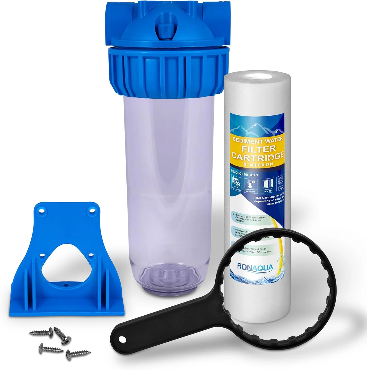 سیستم فیلتر آب خانگی 10 اینچی شفاف استاندارد Ronaqua با دکمه کاهش فشار، پورت برنجی ورودی/خروجی 3/4 اینچ RA-125-10-PP-10-5M سیستم فیلتر آب خانگی 10 اینچی شفاف استاندارد Ronaqua با دکمه کاهش فشار، پورت برنجی ورودی/خروجی 3/4 اینچ RA-125-10-PP-10-5M