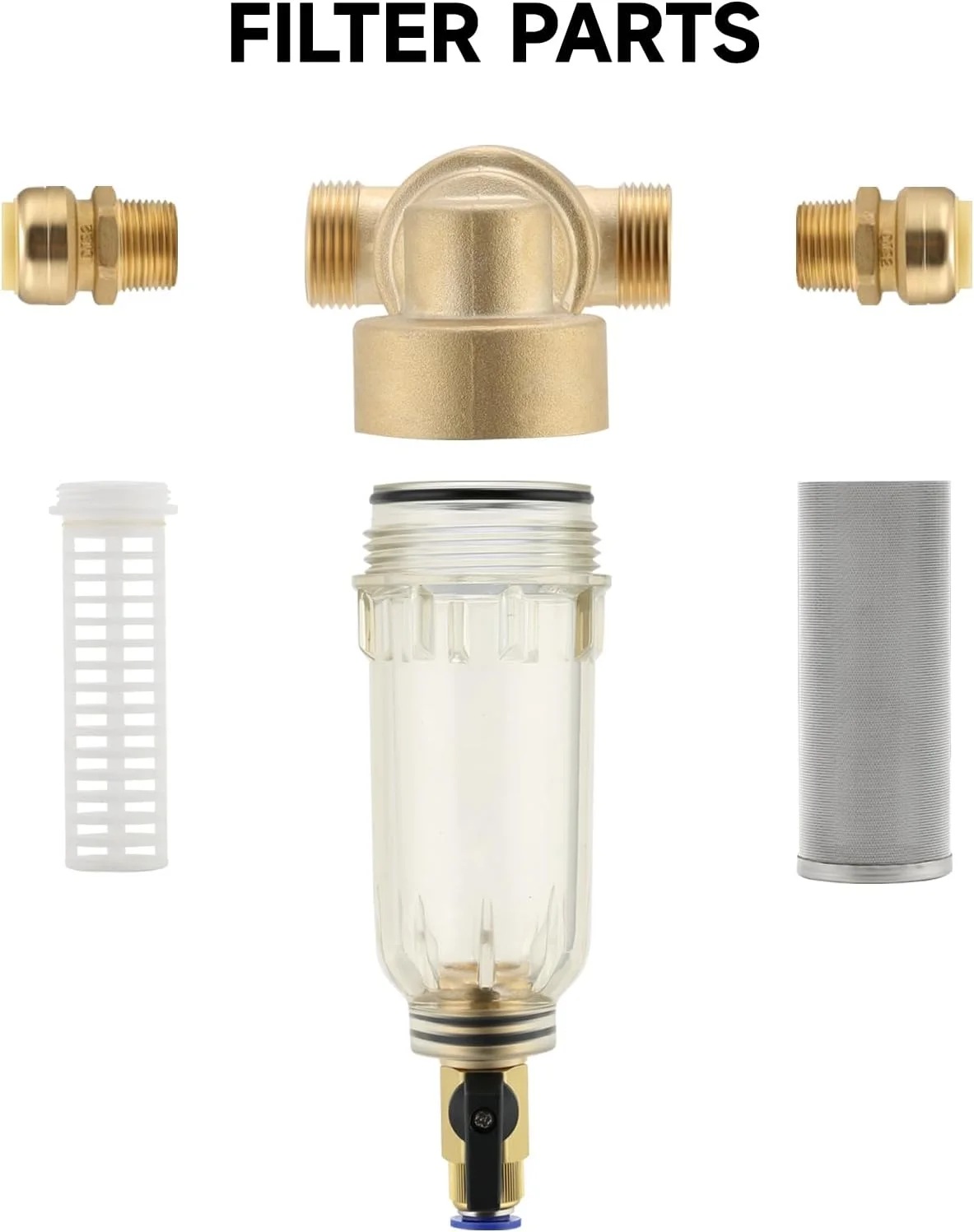 فیلتر رسوب گیر چرخشی قابل نصب 360 درجه Roastove، پیش فیلتر برای کل خانه، شامل دو اتصالات فشاری 3/4 اینچی، دارای درجه 50 میکرون، به همراه یک المنت فیلتر 100 میکرونی اضافی