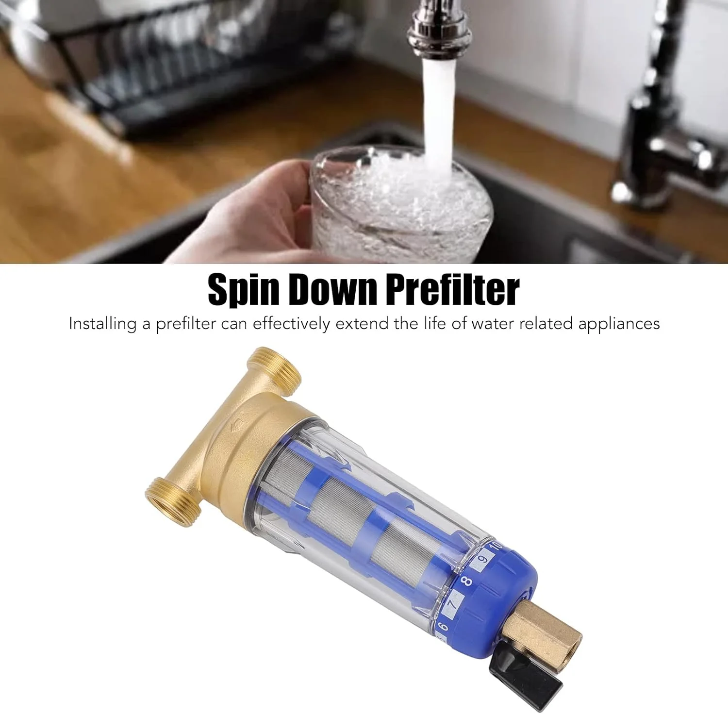 فیلتر رسوب گیر چرخشی آب، پیش فیلتر با سر مسی تصفیه شده، برای سیستم تامین آب کل خانه، دقت فیلتراسیون 40-60 میکرومتر با توری استیل 316، جلوگیری از رسوب