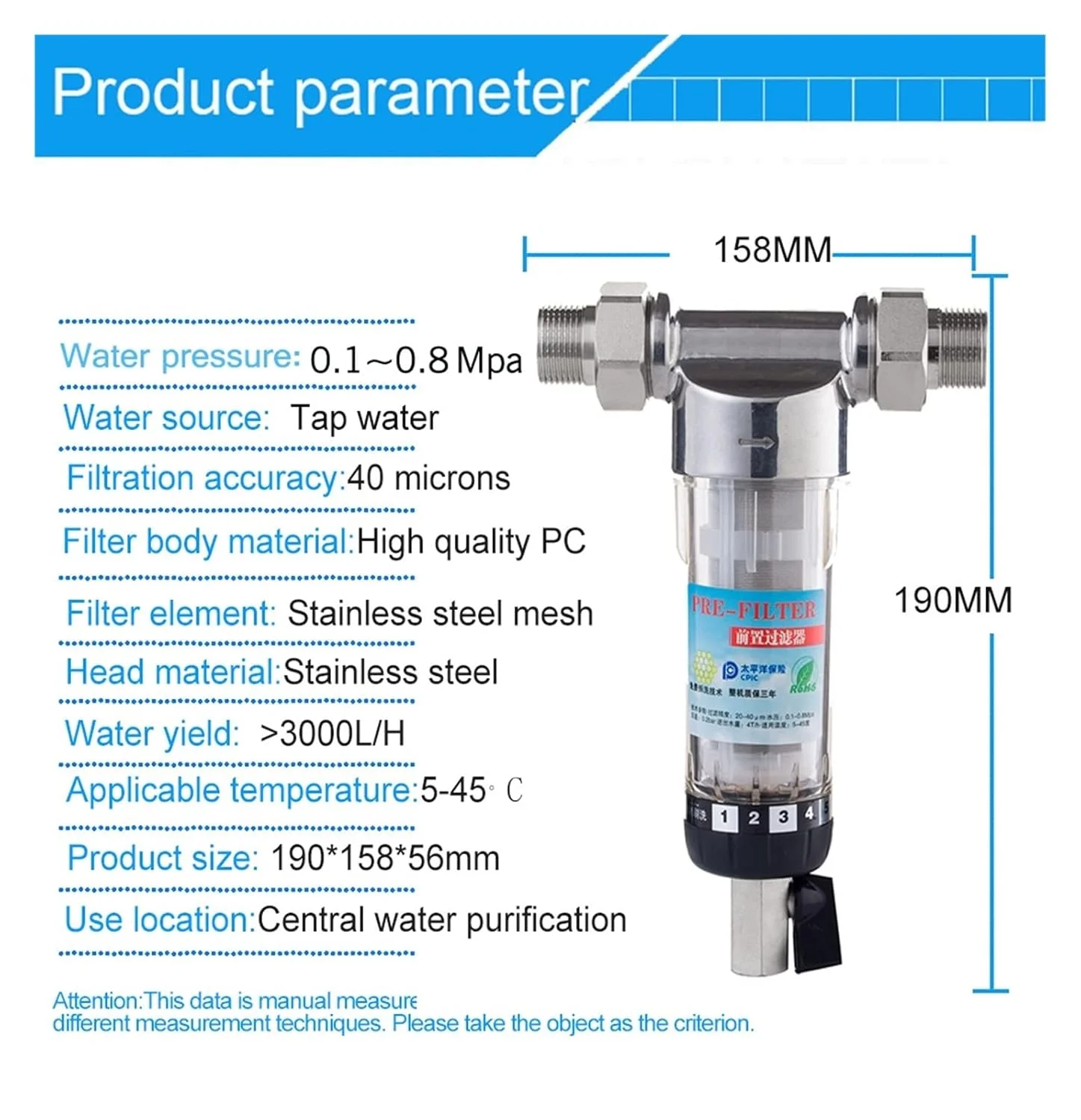 سیستم فیلتر آب WRQzxcv با سر استیل ضد زنگ، پیش فیلتر چرخشی رسوبی کل خانه، سیستم تصفیه پیش فیلتراسیون مرکزی چند منظوره (1 اینچ - 0.5 اینچ) سیستم فیلتر آب WRQzxcv با سر استیل ضد زنگ، پیش فیلتر چرخشی رسوبی کل خانه، سیستم تصفیه پیش فیلتراسیون مرکزی چند منظوره (1 اینچ - 0.5 اینچ)