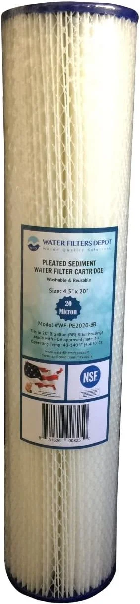 فیلتر رسوب پلیسه ای 20 میکرون Water Filters Depot (WFD) WF-PE2020-BB، 4.5"x20"، مناسب برای محفظه های 20 اینچ Big Blue (BB) سیستم های کل خانه (20 میکرون) WF-PE2020-BB فیلتر رسوب پلیسه ای 20 میکرون Water Filters Depot (WFD) WF-PE2020-BB، 4.5"x20"، مناسب برای محفظه های 20 اینچ Big Blue (BB) سیستم های کل خانه (20 میکرون) WF-PE2020-BB