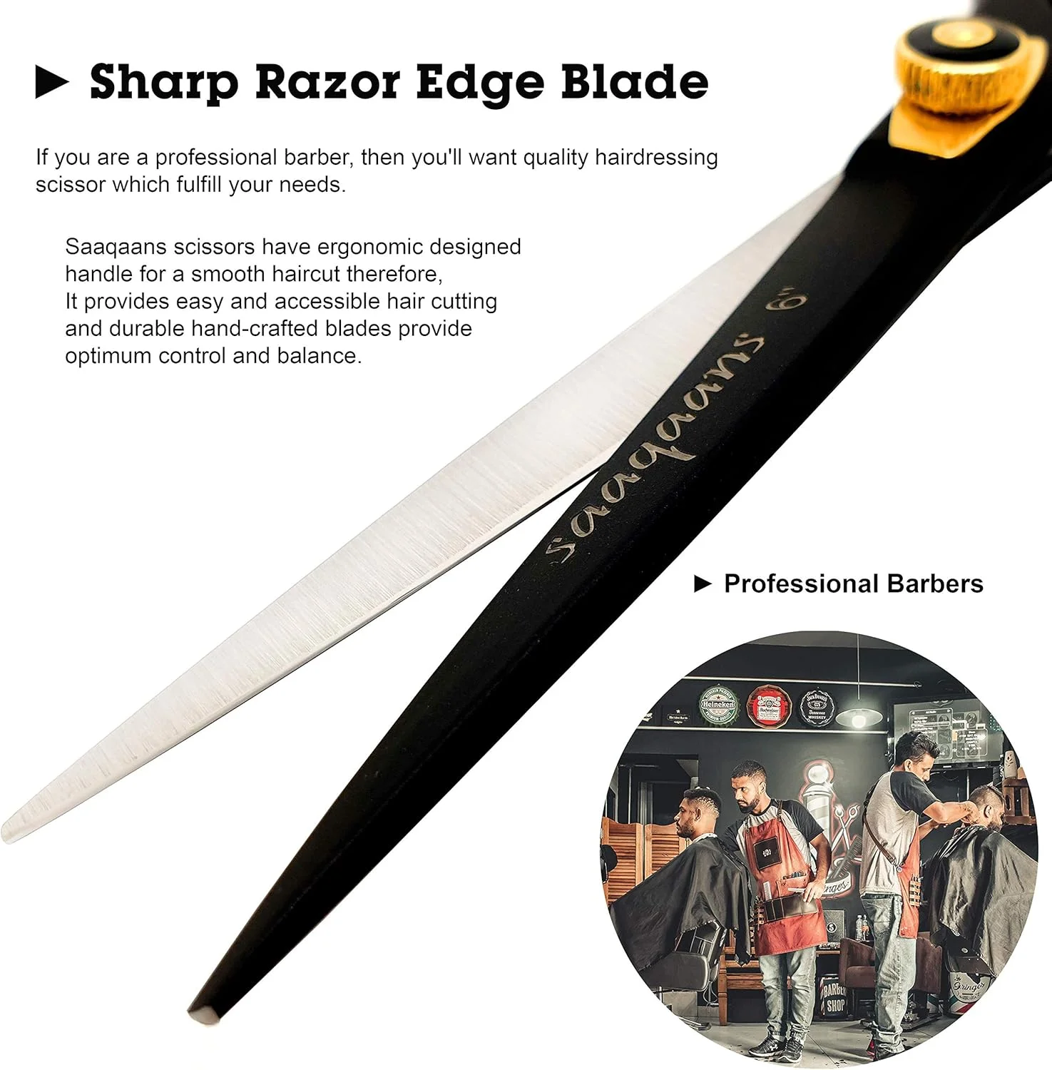قیچی آرایشگری حرفه ای Saaqaans SQR-01 - ایده آل برای استفاده در سالن های آرایشی/آرایشگاه ها و منزل برای اصلاح مو/ریش/سبیل - همراه با کیف/کاور مشکی زیبا (Barber AE) قیچی آرایشگری حرفه ای Saaqaans SQR-01 - ایده آل برای استفاده در سالن های آرایشی/آرایشگاه ها و منزل برای اصلاح مو/ریش/سبیل - همراه با کیف/کاور مشکی زیبا (Barber AE)