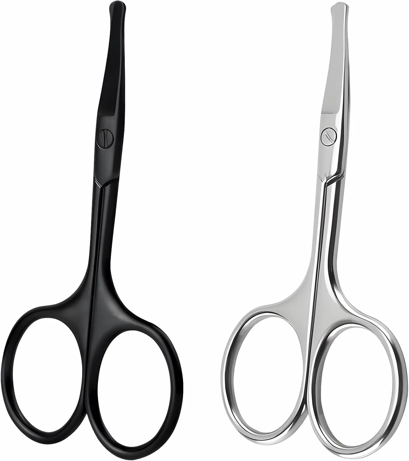 قیچی موی بینی ممتاز، 2 عدد تیغه ایمنی منحنی 3.75 اینچی با نوک گرد، قیچی ایمنی استیل ضد زنگ گرد برای اصلاح جزئیات کوچک موهای صورت، موهای گوش، ابرو، مشکی و نقره ای قیچی موی بینی ممتاز، 2 عدد تیغه ایمنی منحنی 3.75 اینچی با نوک گرد، قیچی ایمنی استیل ضد زنگ گرد برای اصلاح جزئیات کوچک موهای صورت، موهای گوش، ابرو، مشکی و نقره ای