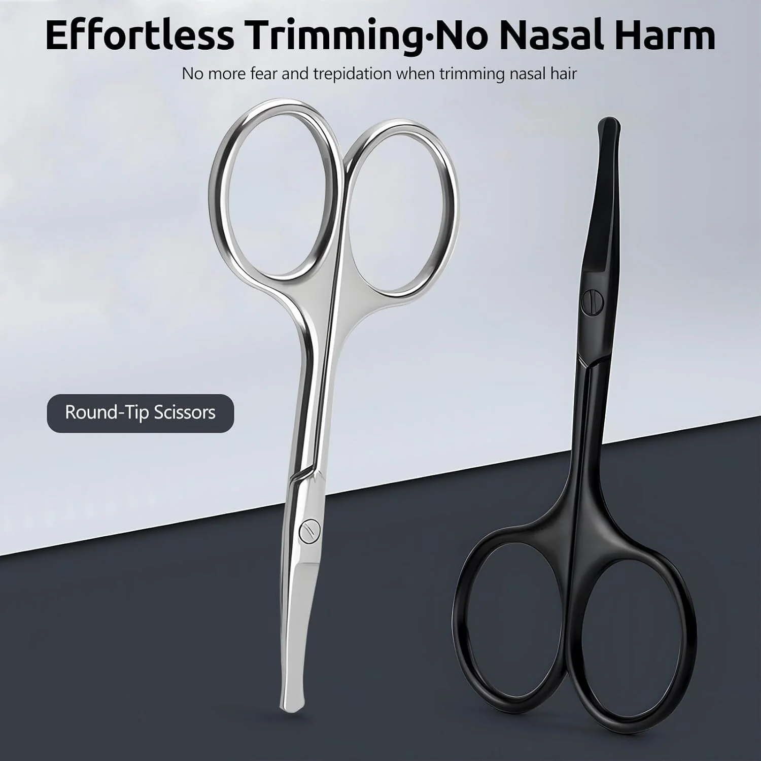قیچی موی بینی ممتاز، 2 عدد تیغه ایمنی منحنی 3.75 اینچی با نوک گرد، قیچی ایمنی استیل ضد زنگ گرد برای اصلاح جزئیات کوچک موهای صورت، موهای گوش، ابرو، مشکی و نقره ای قیچی موی بینی ممتاز، 2 عدد تیغه ایمنی منحنی 3.75 اینچی با نوک گرد، قیچی ایمنی استیل ضد زنگ گرد برای اصلاح جزئیات کوچک موهای صورت، موهای گوش، ابرو، مشکی و نقره ای