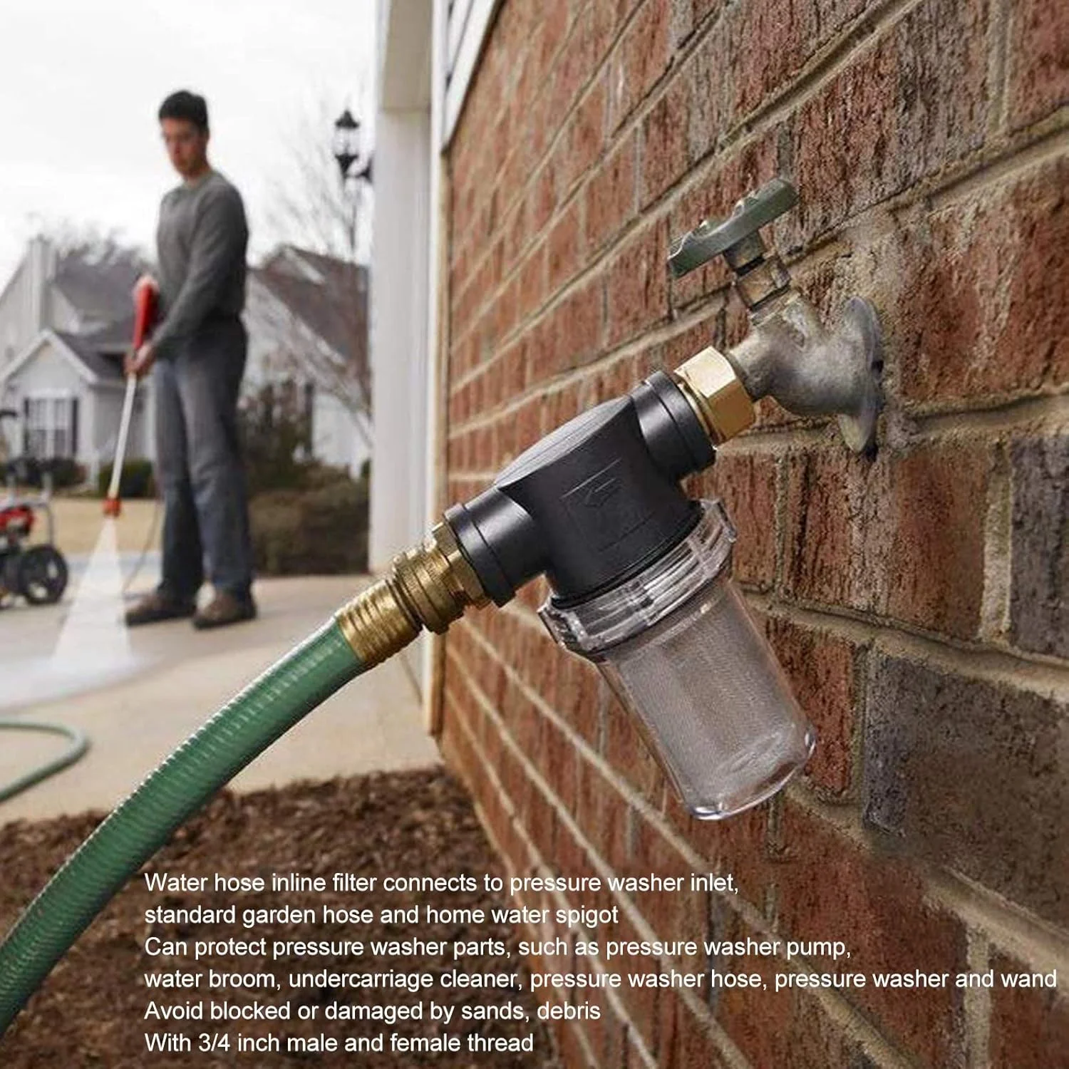 فیلتر شلنگ باغ Sxhlseller، فیلتر آب خطی با رزوه 3/4 اینچ برای کارواش، پیش فیلتر آب کل خانه، اتصال فیلتر رسوب، فیلتر شلنگ آب برای کمپینگ RV و شستشوی خودرو