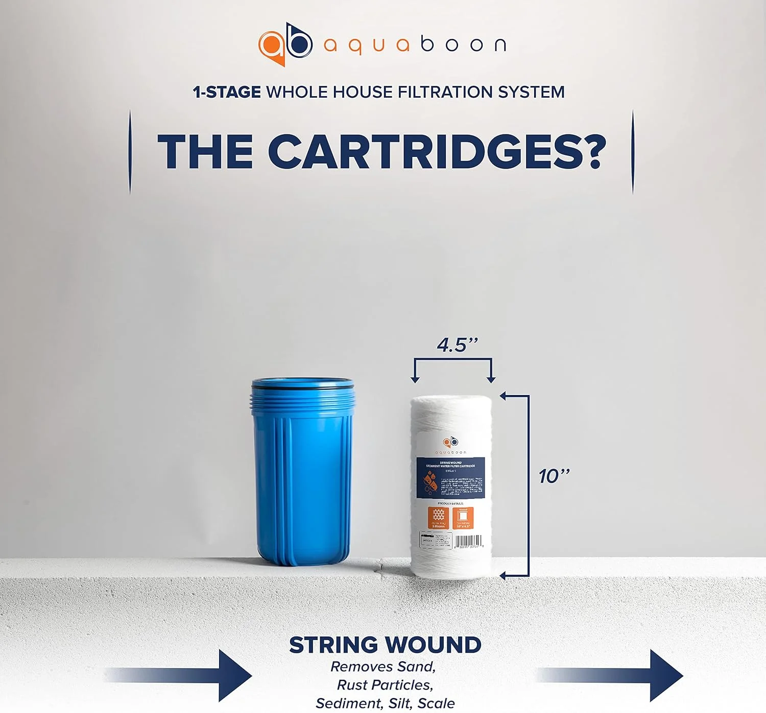 محفظه سیستم فیلتر آب کل خانه 10x4.5 اینچ برای آب چاه - به همراه آچار، براکت، گیج فشار و تخلیه (پورت 1 اینچ) و فیلتر رسوب رشته ای - سازگار با Pelican Water THD-BB10