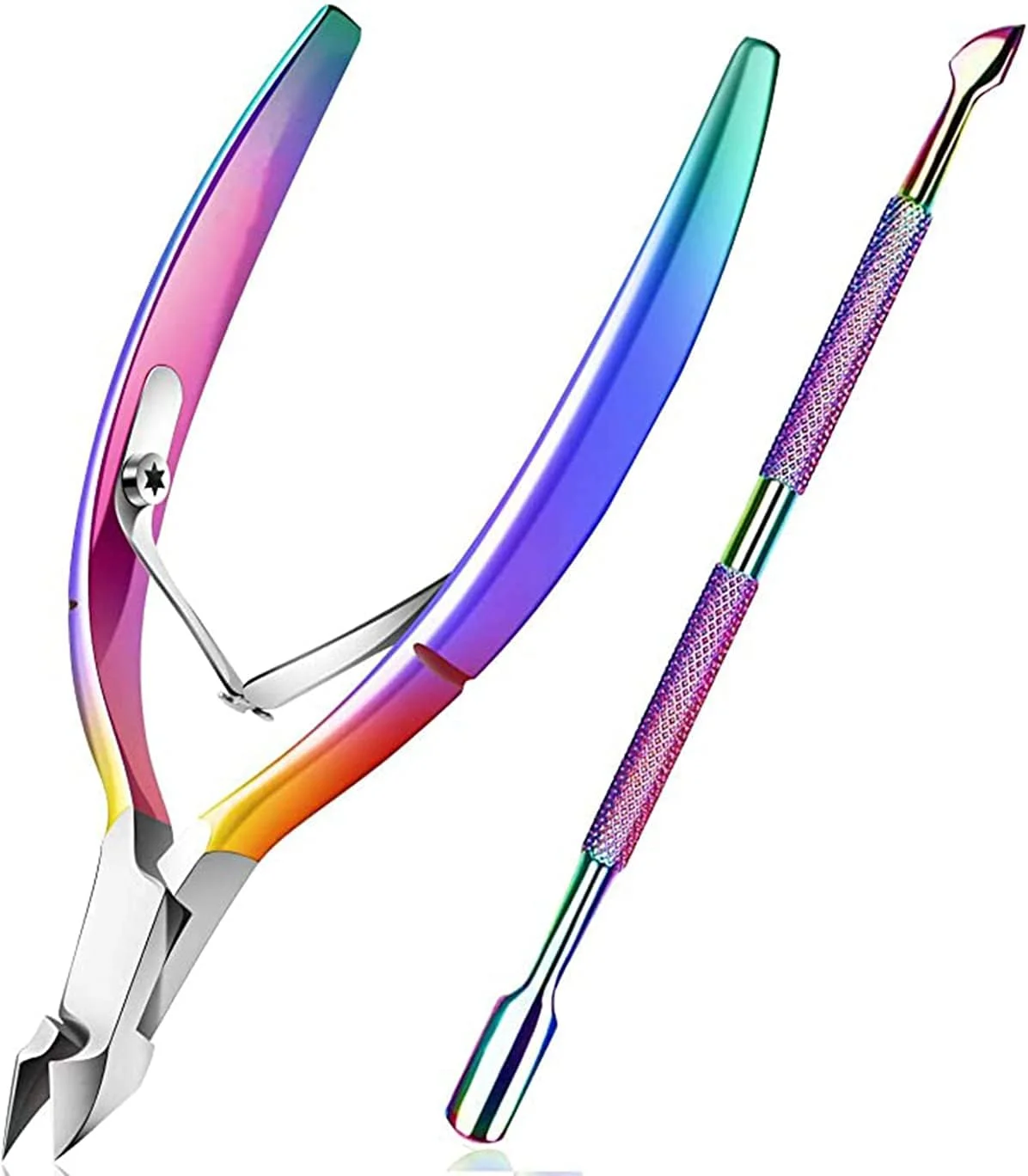 گوشت گیر ناخن KASTWAVE همراه با عقب زننده کوتیکول - انبر قیچی حذف پوست مرده، ابزار بادوام مانیکور پدیکور برای ناخن های دست و پا، رنگین کمانی گوشت گیر ناخن KASTWAVE همراه با عقب زننده کوتیکول - انبر قیچی حذف پوست مرده، ابزار بادوام مانیکور پدیکور برای ناخن های دست و پا، رنگین کمانی