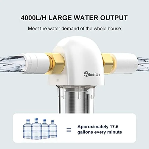 لوازم جانبی سیستم فیلتر آب SJHDKLW، سیستم فیلتر آب کل خانه با خروجی آب 4000 لیتر در ساعت، فیلتر اولیه 40 میکرومتری مرکزی برای مصارف خانگی با قابلیت شستشوی معکوس چرخشی 360 درجه