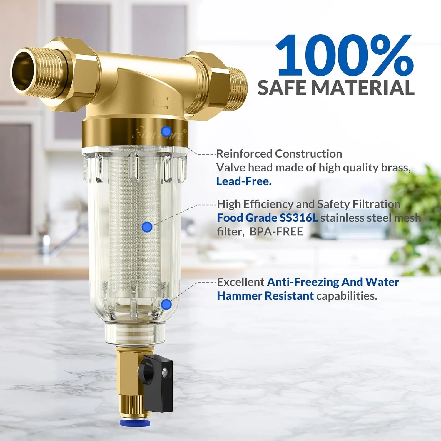 فیلتر رسوب گیر چرخشی SimPure، فیلتر پیش رسوب گیر کل خانه ای قابل استفاده مجدد، 40 میکرون، سیستم پیش فیلتر آب، 2.5 سانتی متر MNPT + 1.9 سانتی متر FNPT + 1.9 سانتی متر MNPT، برنجی - بدون BPA فیلتر رسوب گیر چرخشی SimPure، فیلتر پیش رسوب گیر کل خانه ای قابل استفاده مجدد، 40 میکرون، سیستم پیش فیلتر آب، 2.5 سانتی متر MNPT + 1.9 سانتی متر FNPT + 1.9 سانتی متر MNPT، برنجی - بدون BPA