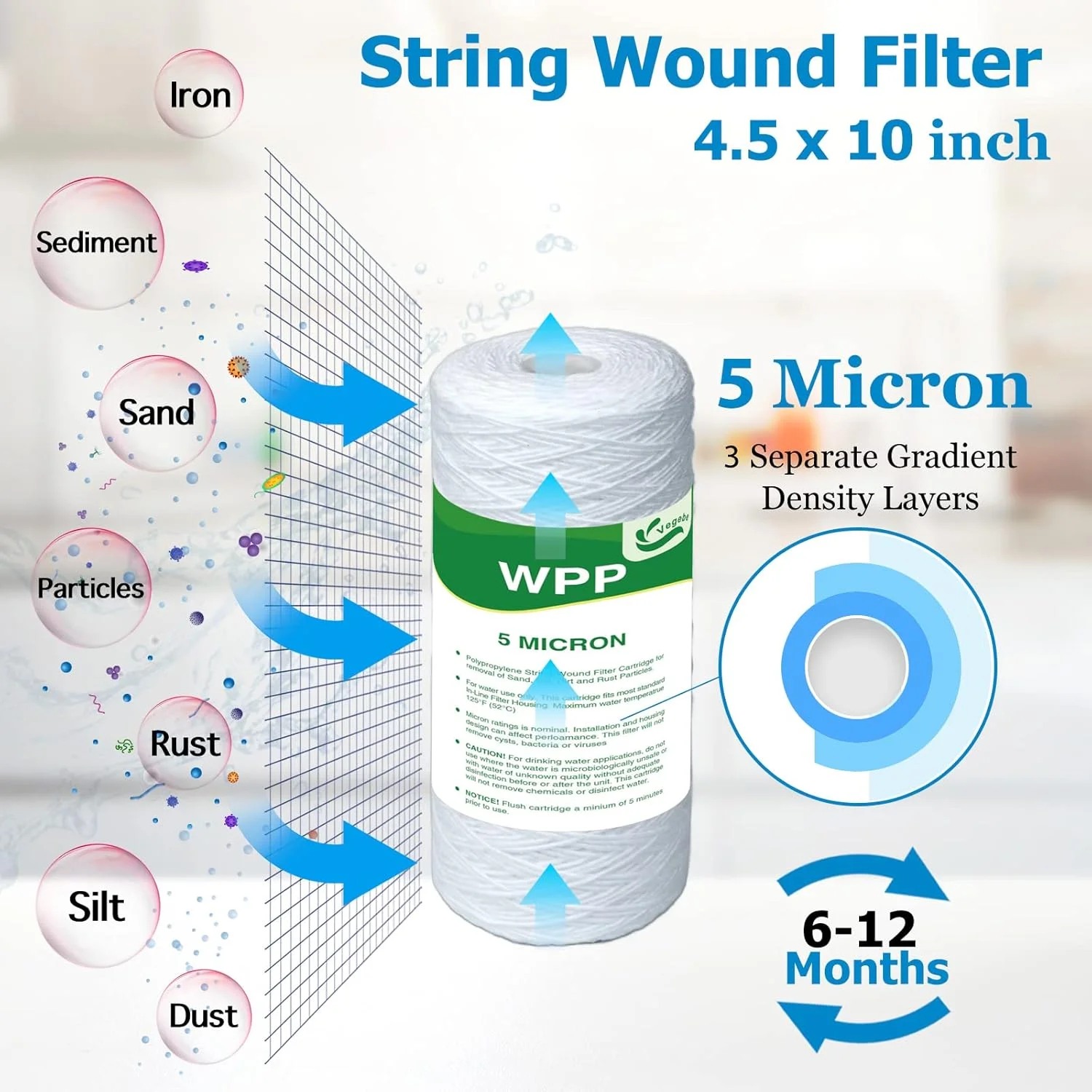 فیلتر آب 5 میکرونی VEGEBE، 10 اینچ در 4.5 اینچ، فیلترهای پیش تصفیه رسوب گیر رشته ای سنگین 10 اینچی برای آب چاه، کارتریج جایگزین برای WP5BB97P، RS22، SWC-45-1005، PC10، 355214-45، بسته 4 عددی فیلتر آب 5 میکرونی VEGEBE، 10 اینچ در 4.5 اینچ، فیلترهای پیش تصفیه رسوب گیر رشته ای سنگین 10 اینچی برای آب چاه، کارتریج جایگزین برای WP5BB97P، RS22، SWC-45-1005، PC10، 355214-45، بسته 4 عددی