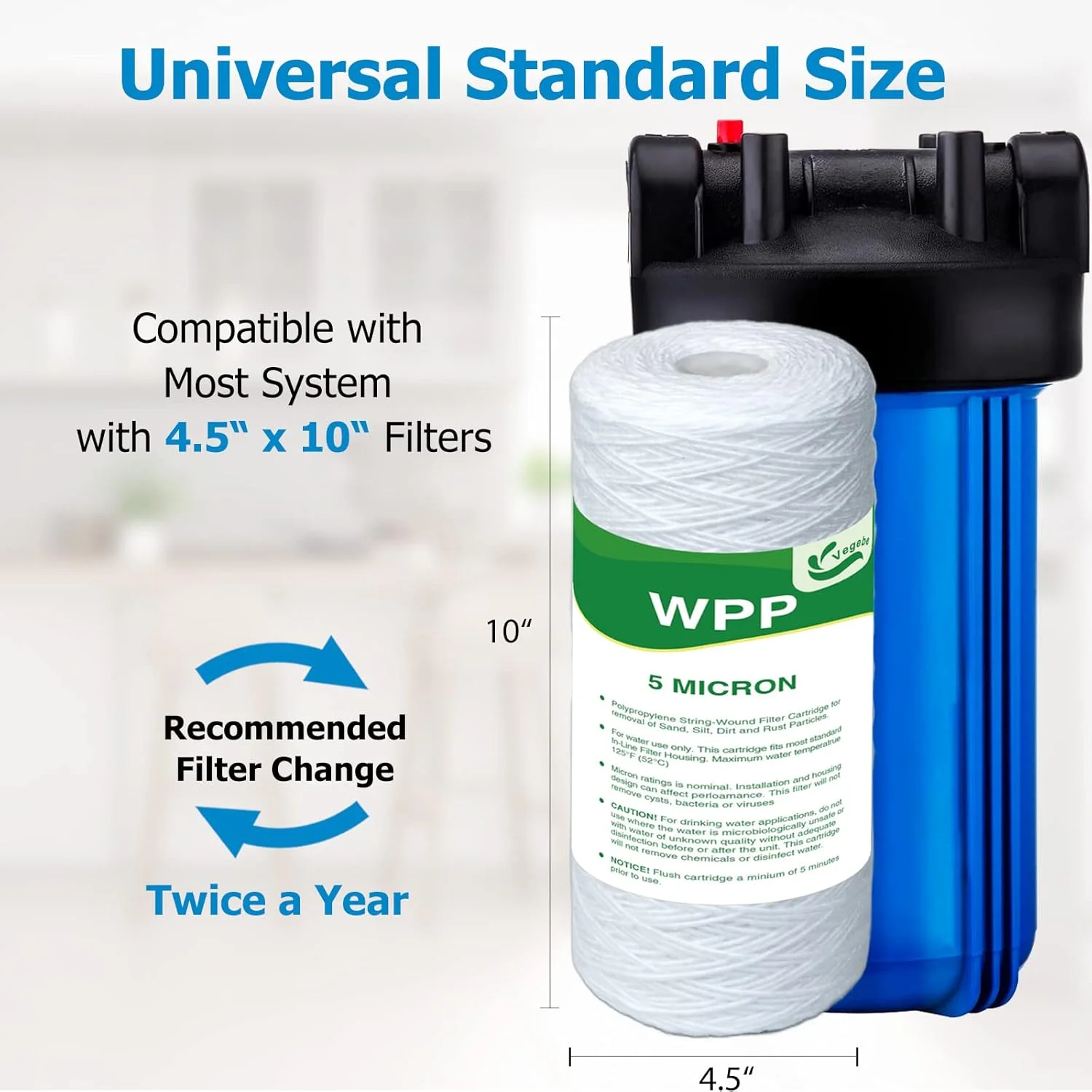 فیلتر آب 5 میکرونی VEGEBE، 10 اینچ در 4.5 اینچ، فیلترهای پیش تصفیه رسوب گیر رشته ای سنگین 10 اینچی برای آب چاه، کارتریج جایگزین برای WP5BB97P، RS22، SWC-45-1005، PC10، 355214-45، بسته 4 عددی فیلتر آب 5 میکرونی VEGEBE، 10 اینچ در 4.5 اینچ، فیلترهای پیش تصفیه رسوب گیر رشته ای سنگین 10 اینچی برای آب چاه، کارتریج جایگزین برای WP5BB97P، RS22، SWC-45-1005، PC10، 355214-45، بسته 4 عددی