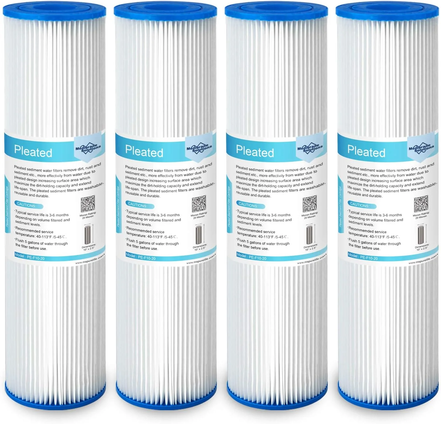 فیلتر رسوب پلی استر پلیسه ای 20 میکرون Membrane Solutions، کارتریج جایگزین 10"x2.5"، پیش فیلتر جهانی کل خانه، سازگار با W50PE، WFPFC3002، SPC-25-1050، FM-50-975 - بسته 4 عددی فیلتر رسوب پلی استر پلیسه ای 20 میکرون Membrane Solutions، کارتریج جایگزین 10"x2.5"، پیش فیلتر جهانی کل خانه، سازگار با W50PE، WFPFC3002، SPC-25-1050، FM-50-975 - بسته 4 عددی