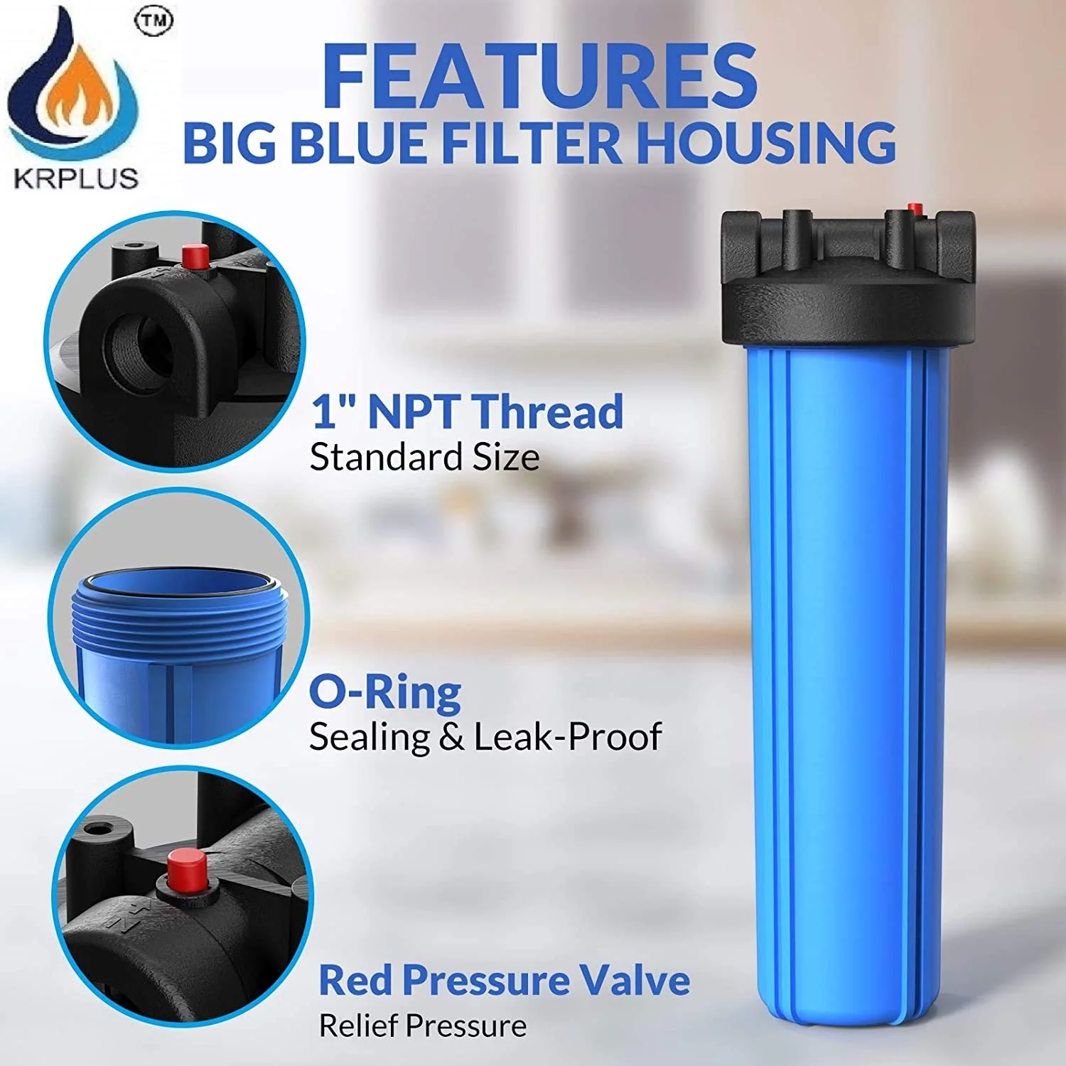 محفظه فیلتر آب خانگی جامبو بیگ بلو 20 اینچی KRPLUS (1 اینچ Bsp) به همراه جامبو اسپان (4.5 اینچ Od)، آچار (آبی)، شن محفظه فیلتر آب خانگی جامبو بیگ بلو 20 اینچی KRPLUS (1 اینچ Bsp) به همراه جامبو اسپان (4.5 اینچ Od)، آچار (آبی)، شن