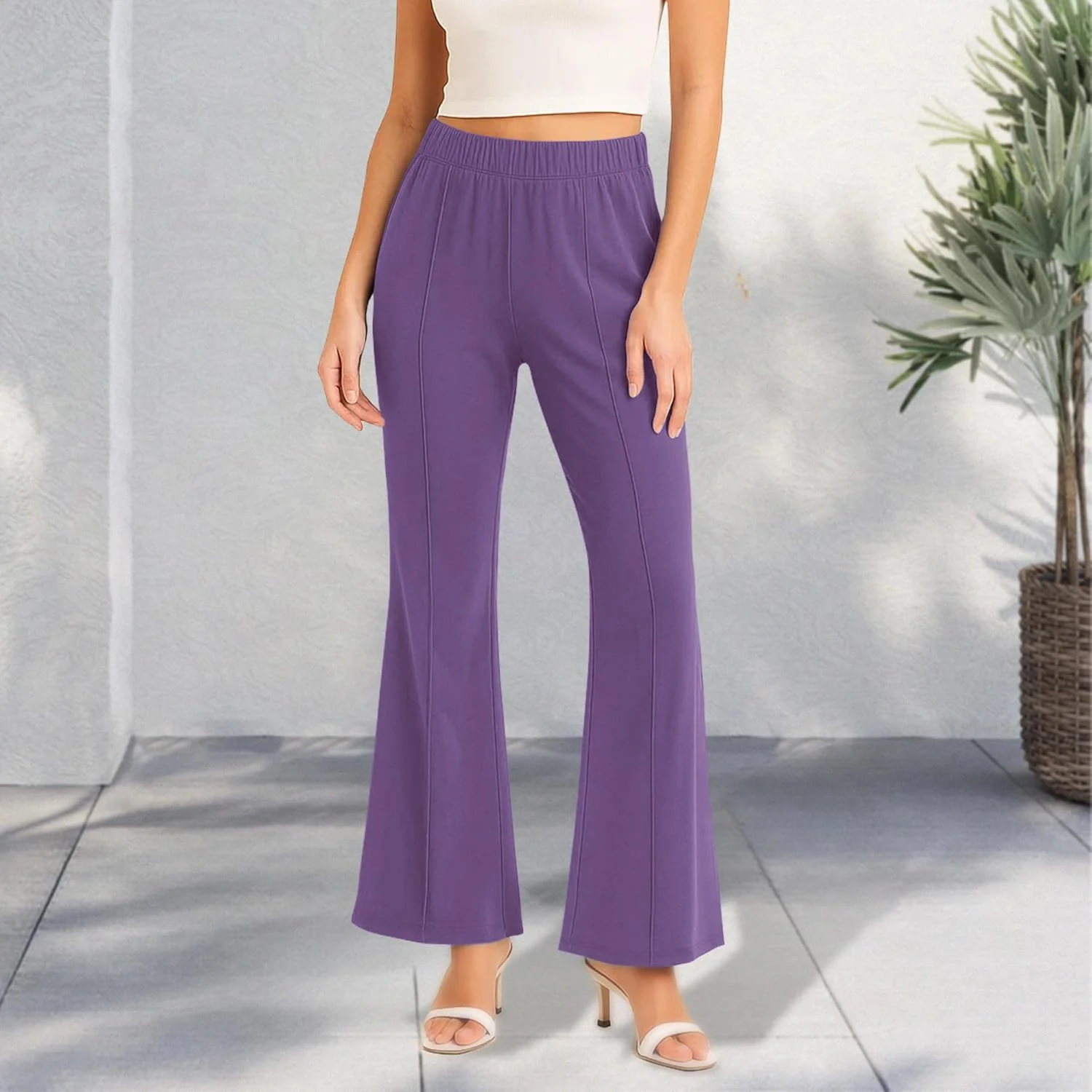 شلوار بوت‌لگ زنانه تابستانی، کمر بلند، کشی، سبک و راحت با تن‌خور جذاب