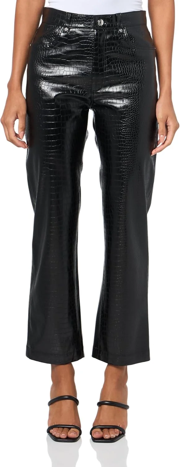 شلوار زنانه چرم بافت دار BOSS مدل Jaby، شلوار کژوال (تک عددی)