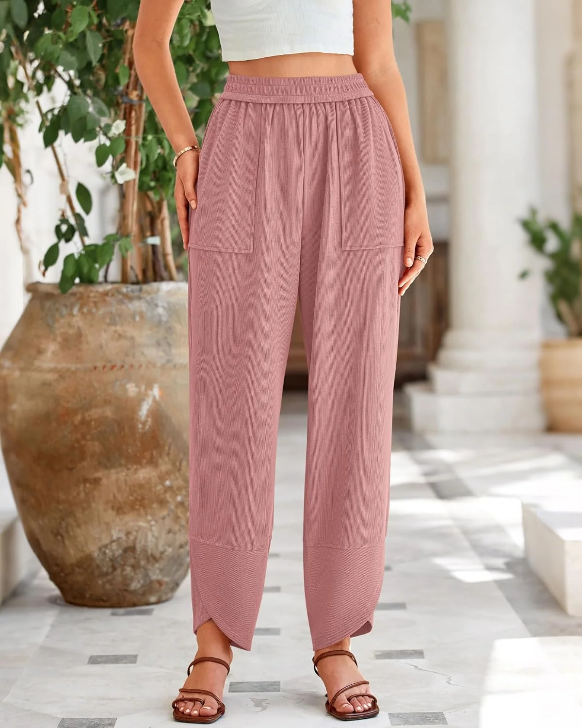 شلوار پالازو زنانه BTFBM با پاچه گشاد، شلوار راحتی، کمر کشی، مناسب پاییز 2024، شلوار بگ بلند با جیب شلوار پالازو زنانه BTFBM با پاچه گشاد، شلوار راحتی، کمر کشی، مناسب پاییز 2024، شلوار بگ بلند با جیب